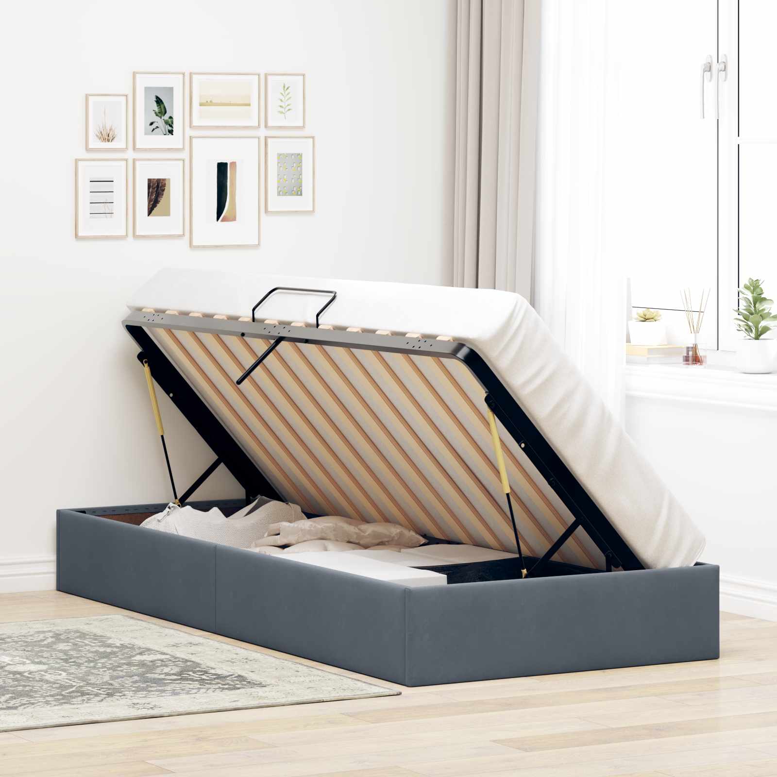 Cadre de lit ottoman Gris foncé 90 x 190 cm Velours - XIOS