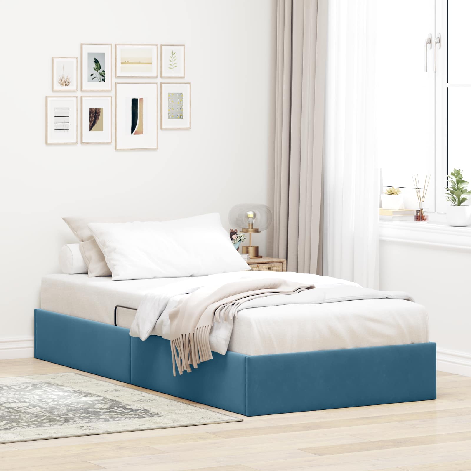Cadre de lit ottoman Bleu foncé 90 x 190 cm Velours - XIOS