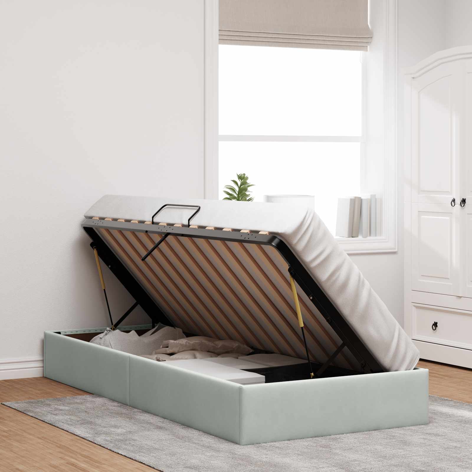 Cadre de lit ottoman Gris clair 90 x 200 cm Velours - XIOS