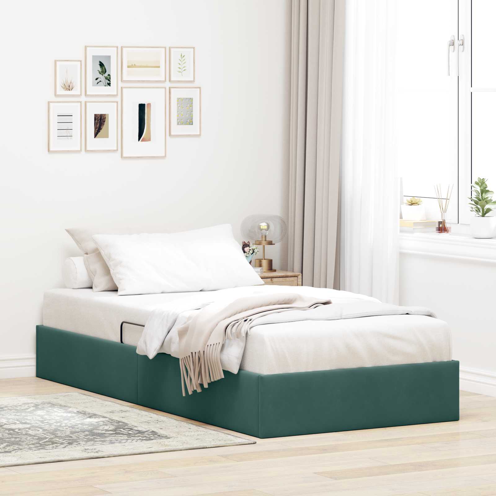 Cadre de lit ottoman Vert foncé 90 x 200 cm Velours - XIOS