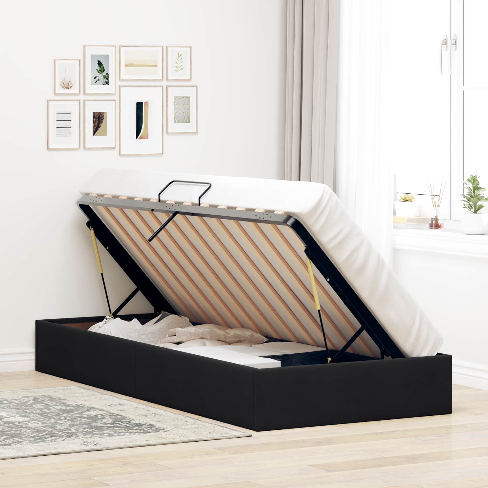 Cadre de lit ottoman avec stockage Noir 100 x 200 cm Velours - XIOS