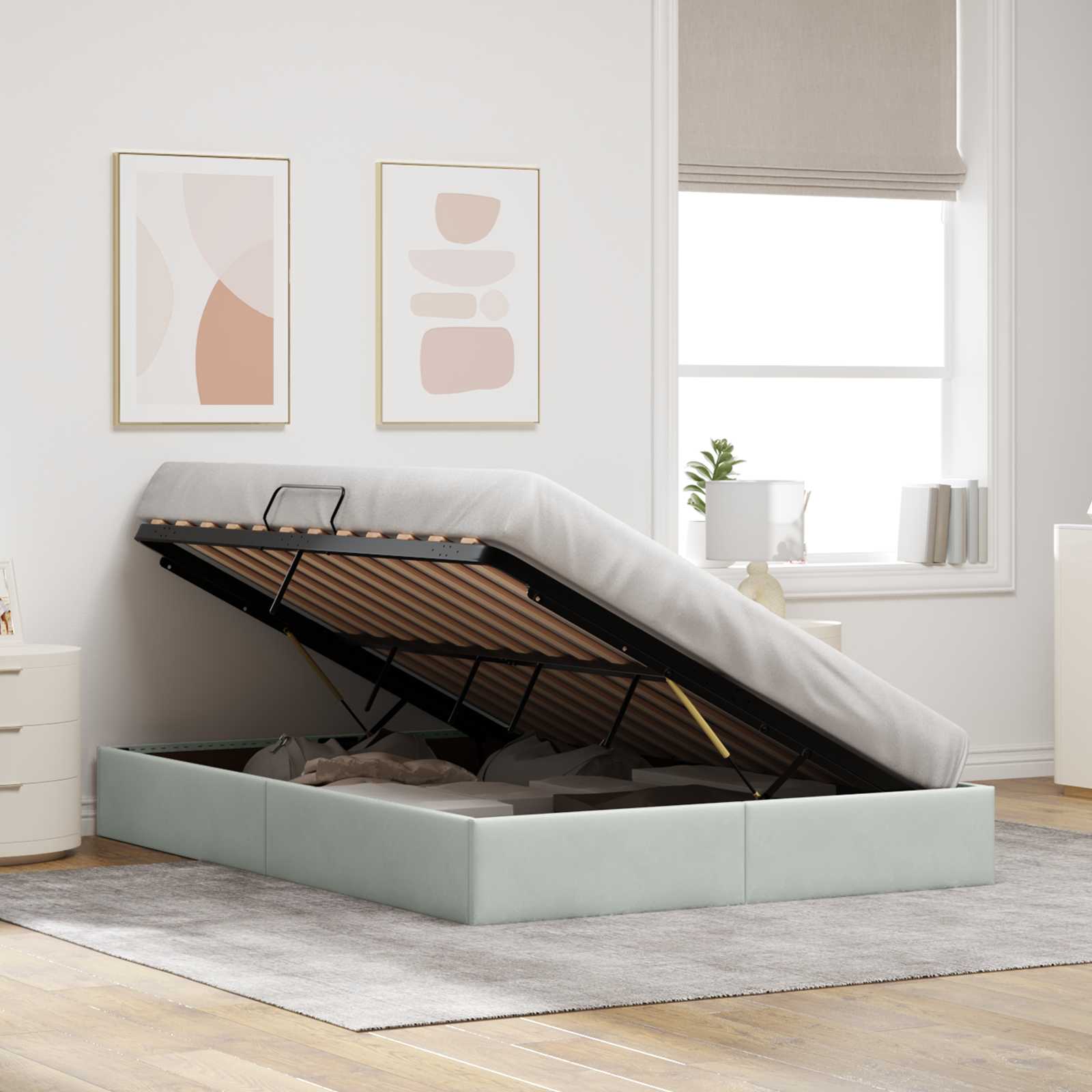 Cadre de lit ottoman Gris clair 140 x 190 cm Velours - XIOS