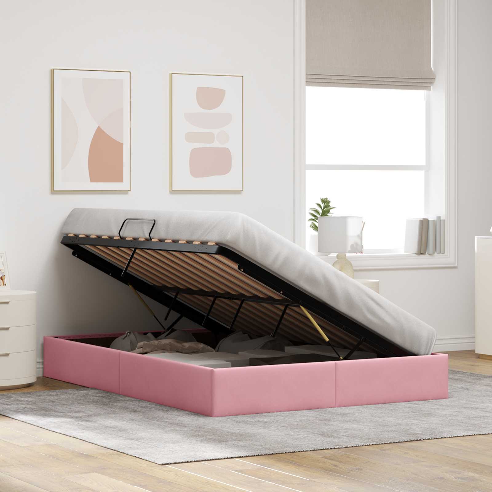 Cadre de lit ottoman avec stockage Rose 140 x 190 cm Velours - XIOS