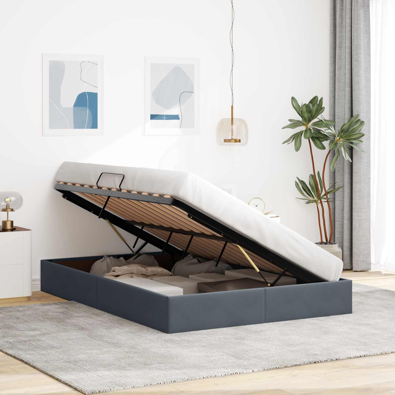 Cadre de lit ottoman Gris foncé 140 x 200 cm Velours - XIOS