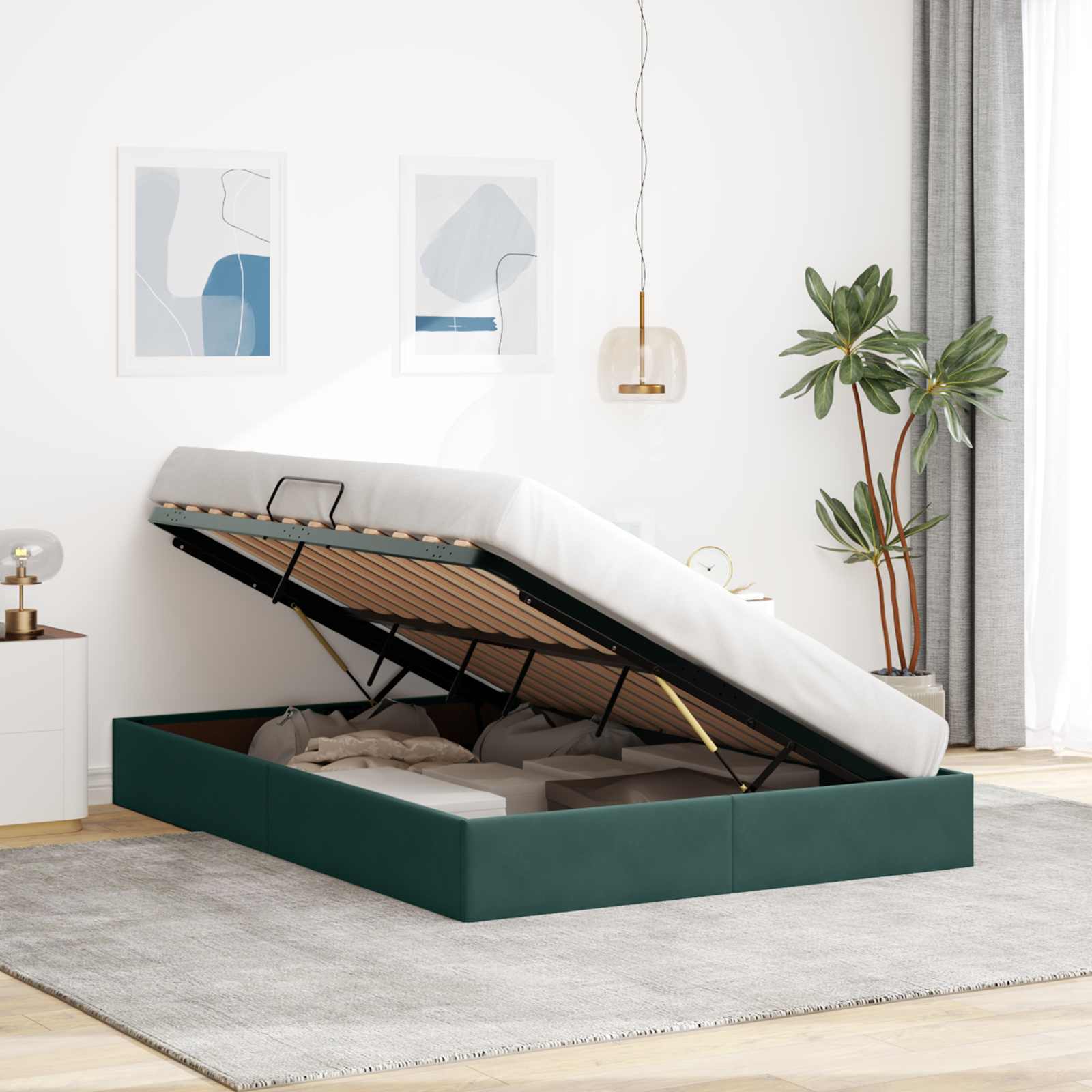 Cadre de lit ottoman Vert foncé 140 x 200 cm Velours - XIOS