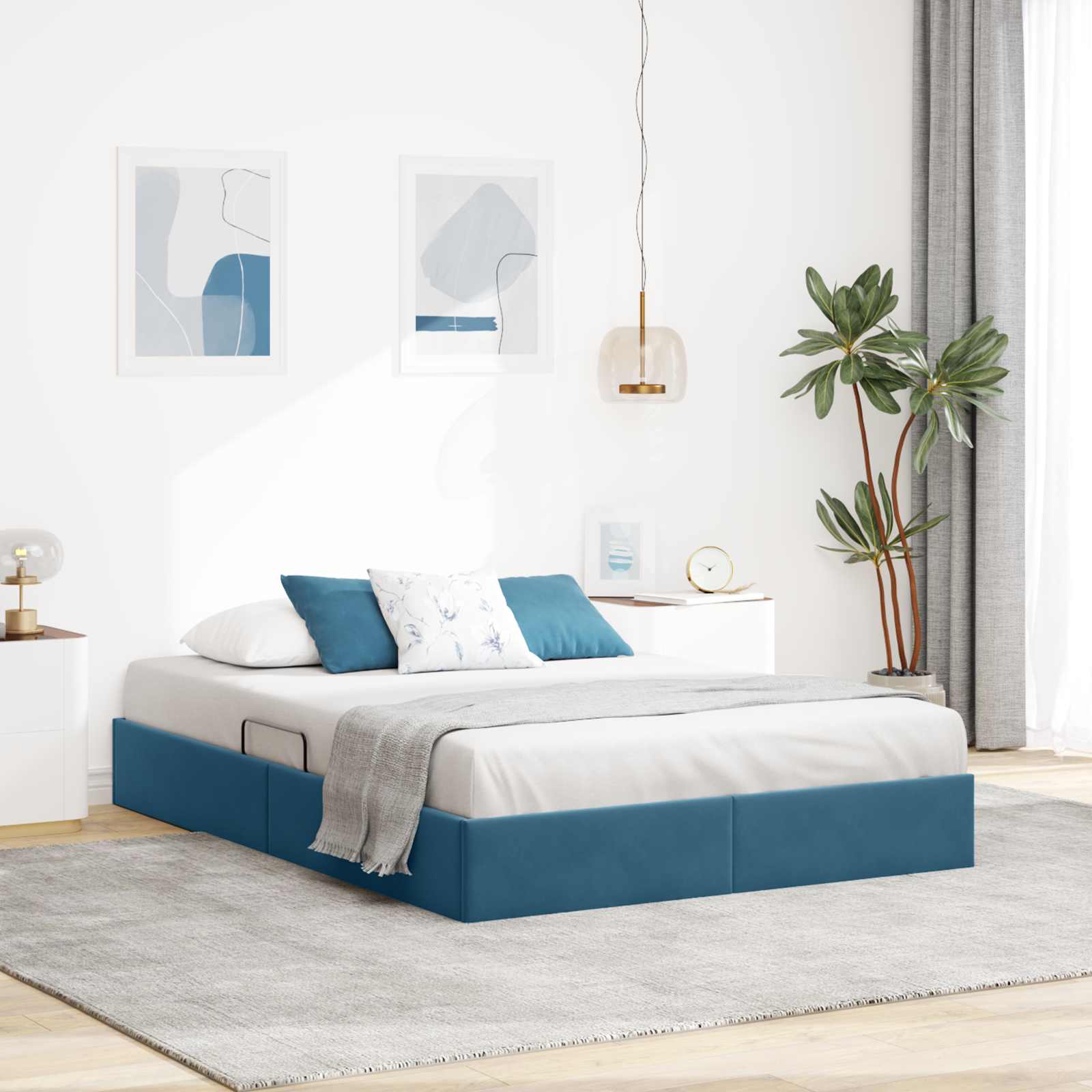 Cadre de lit ottoman Bleu foncé 140 x 200 cm Velours