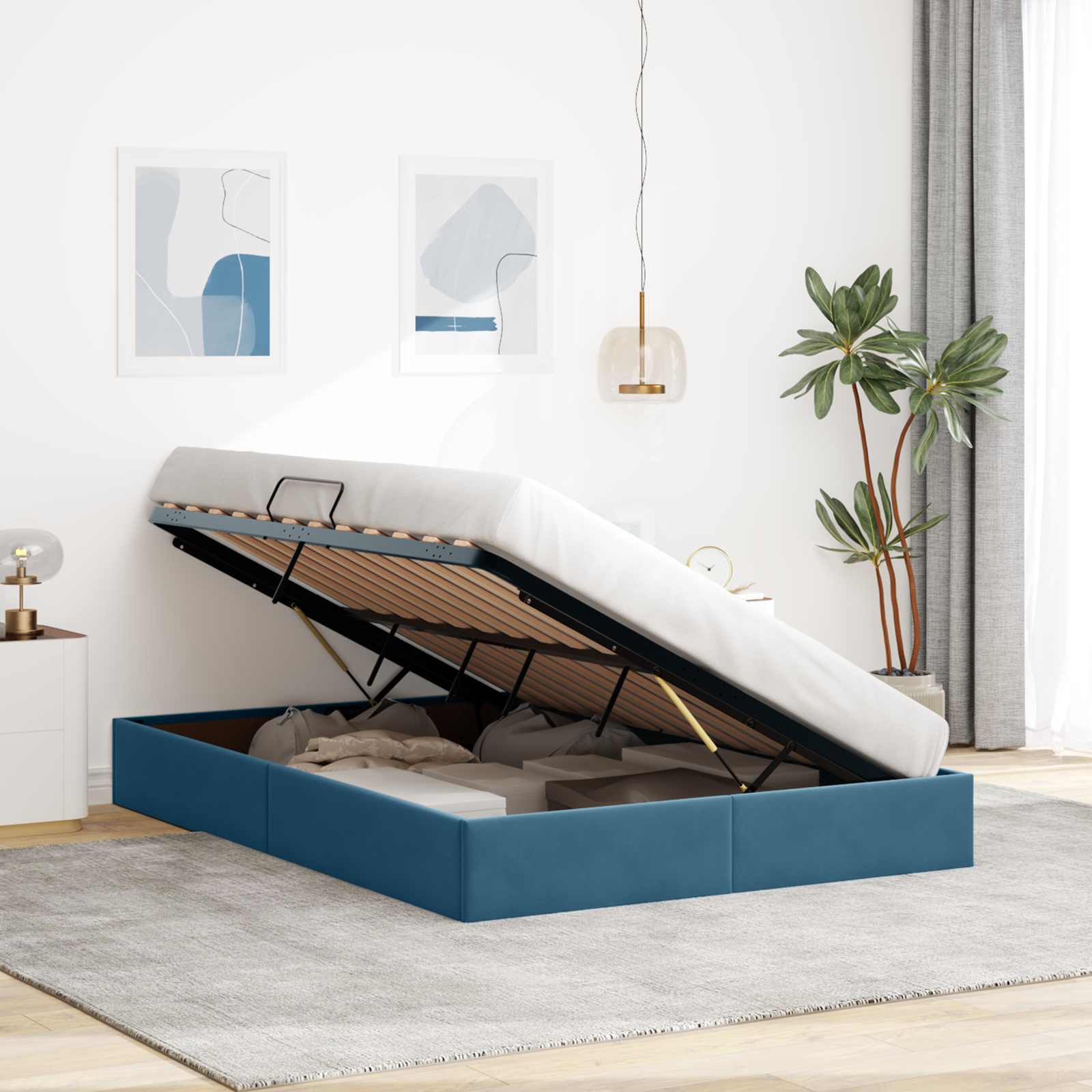 Cadre de lit ottoman Bleu foncé 140 x 200 cm Velours
