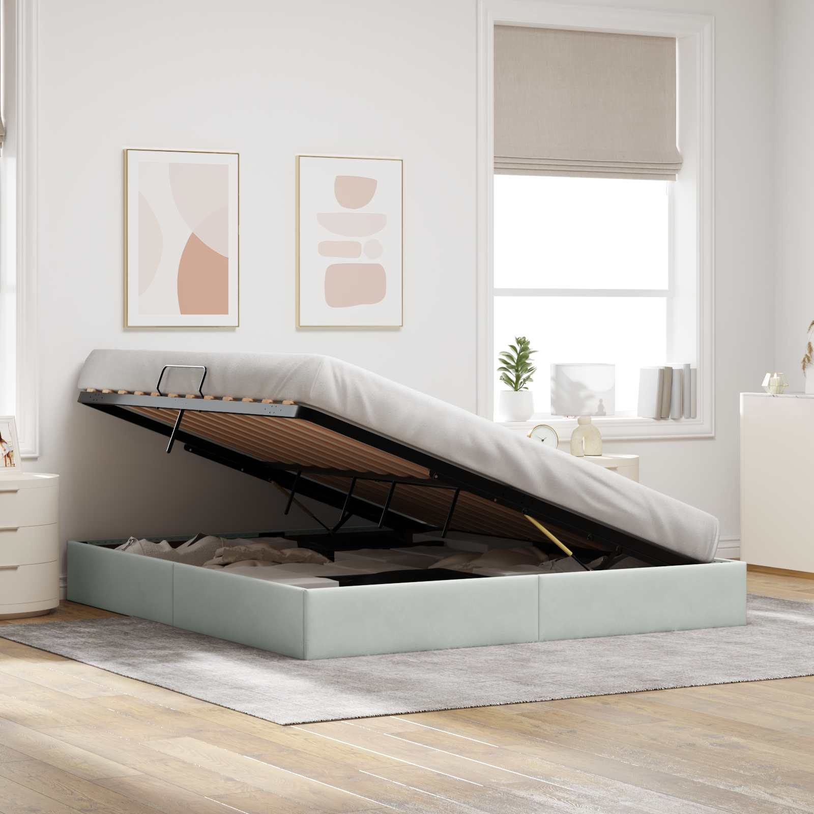 Cadre de lit ottoman Gris clair 160 x 200 cm Velours - XIOS