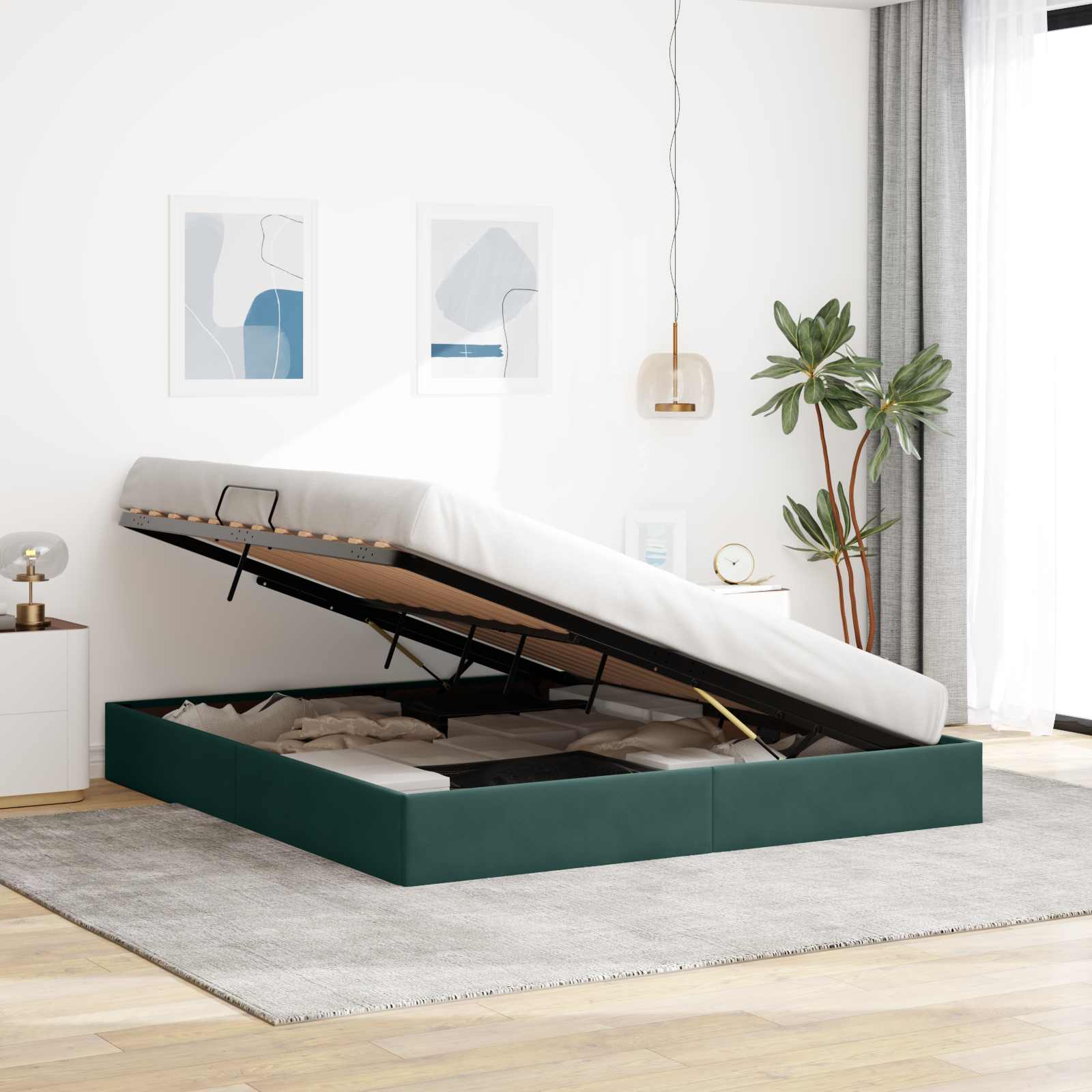Cadre de lit ottoman Vert foncé 160 x 200 cm Velours - XIOS