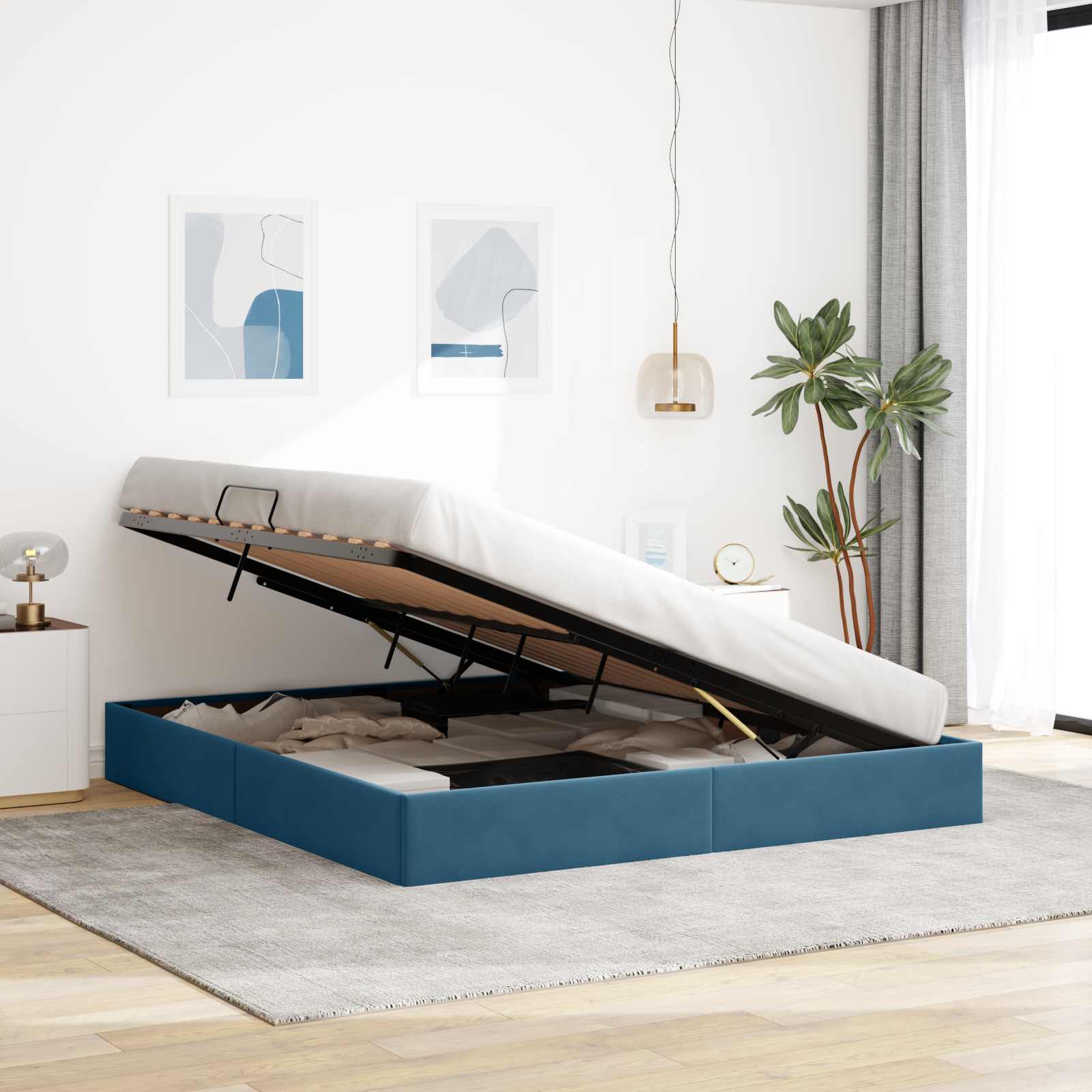 Cadre de lit ottoman Bleu foncé 160 x 200 cm Velours - XIOS