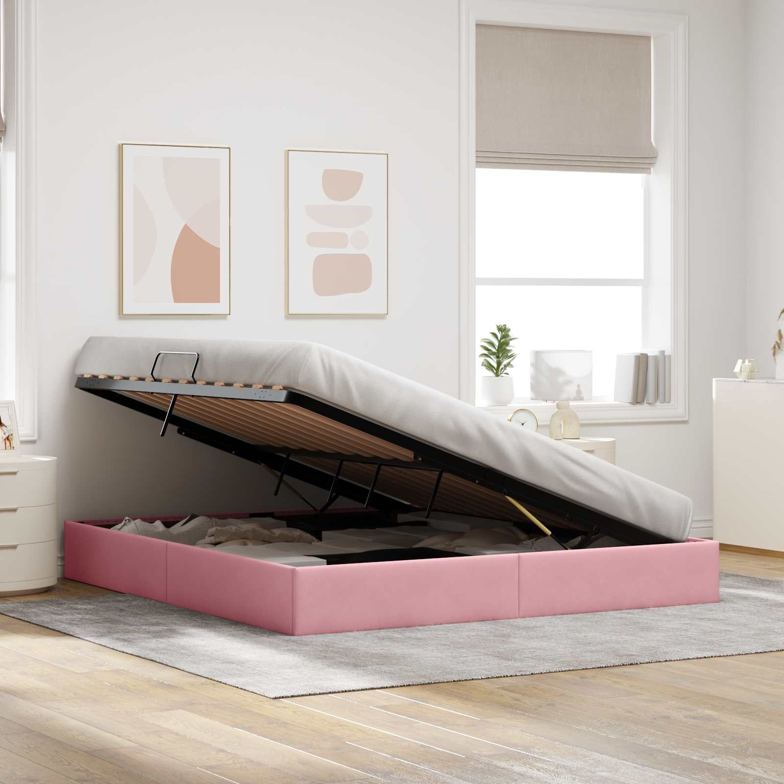 Cadre de lit ottoman avec stockage Rose 160 x 200 cm Velours - XIOS