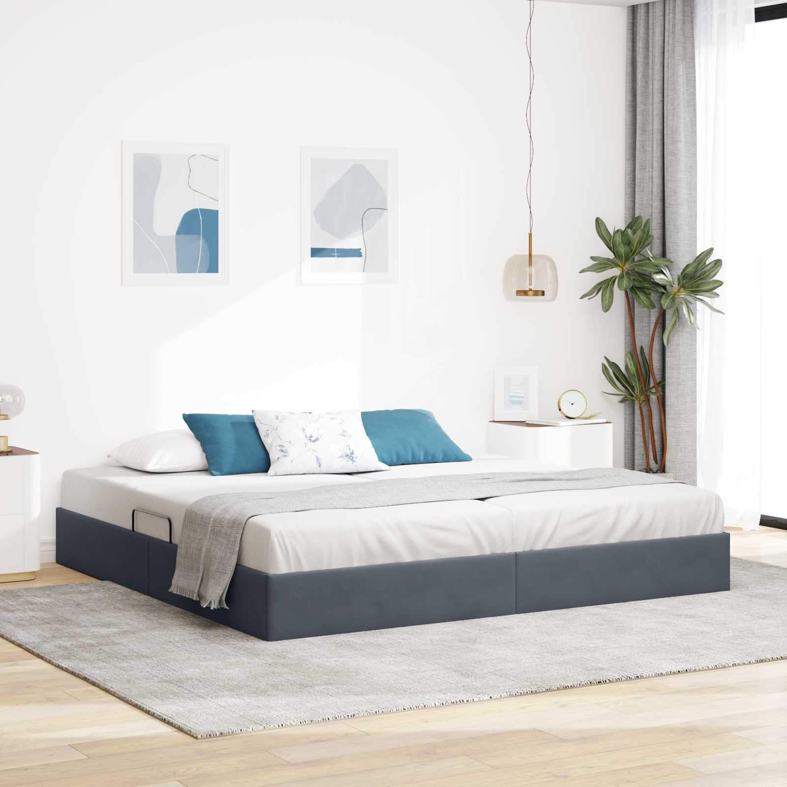 Cadre de lit ottoman Gris foncé 200 x 200 cm Velours - XIOS