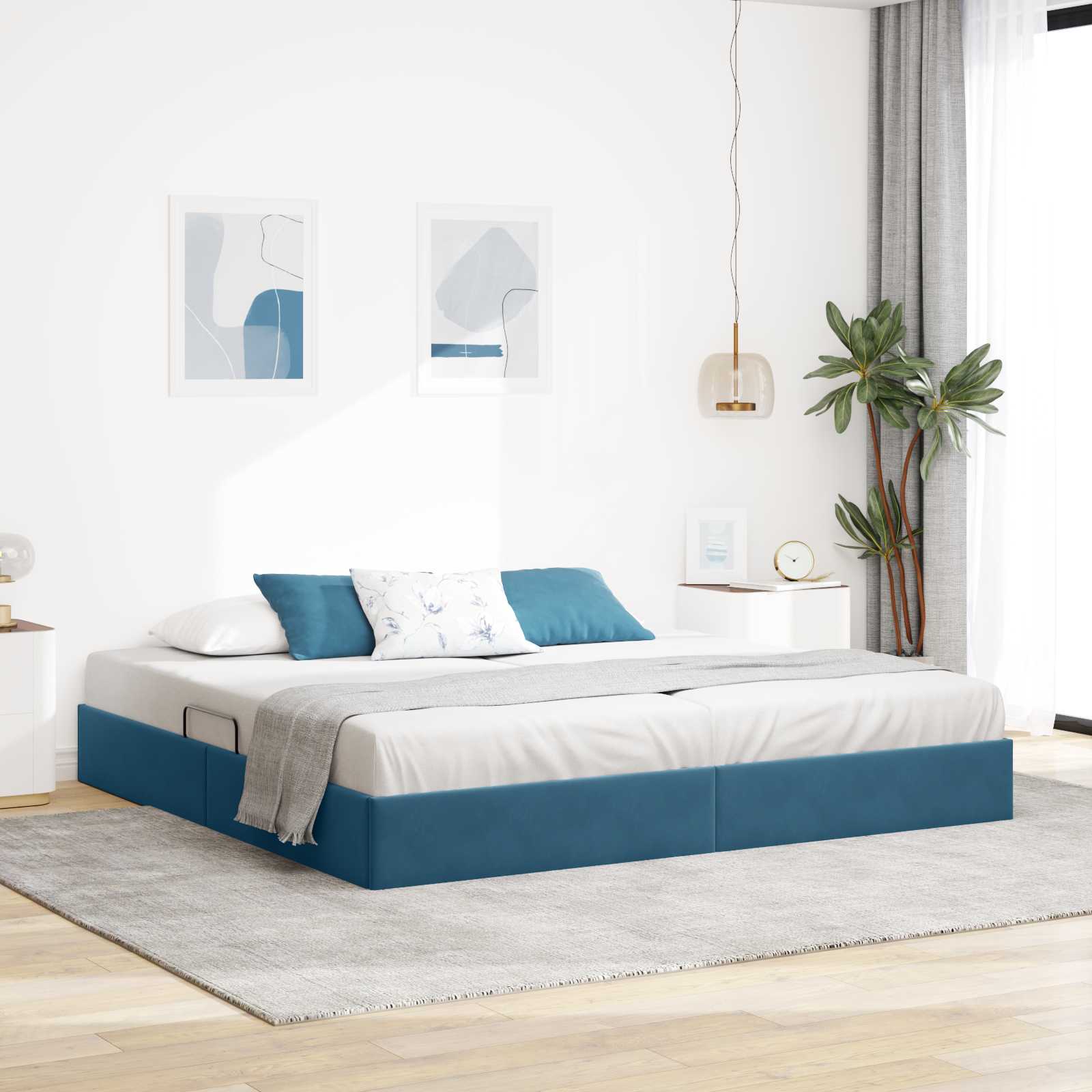 Cadre de lit ottoman Bleu foncé 200 x 200 cm Velours - XIOS