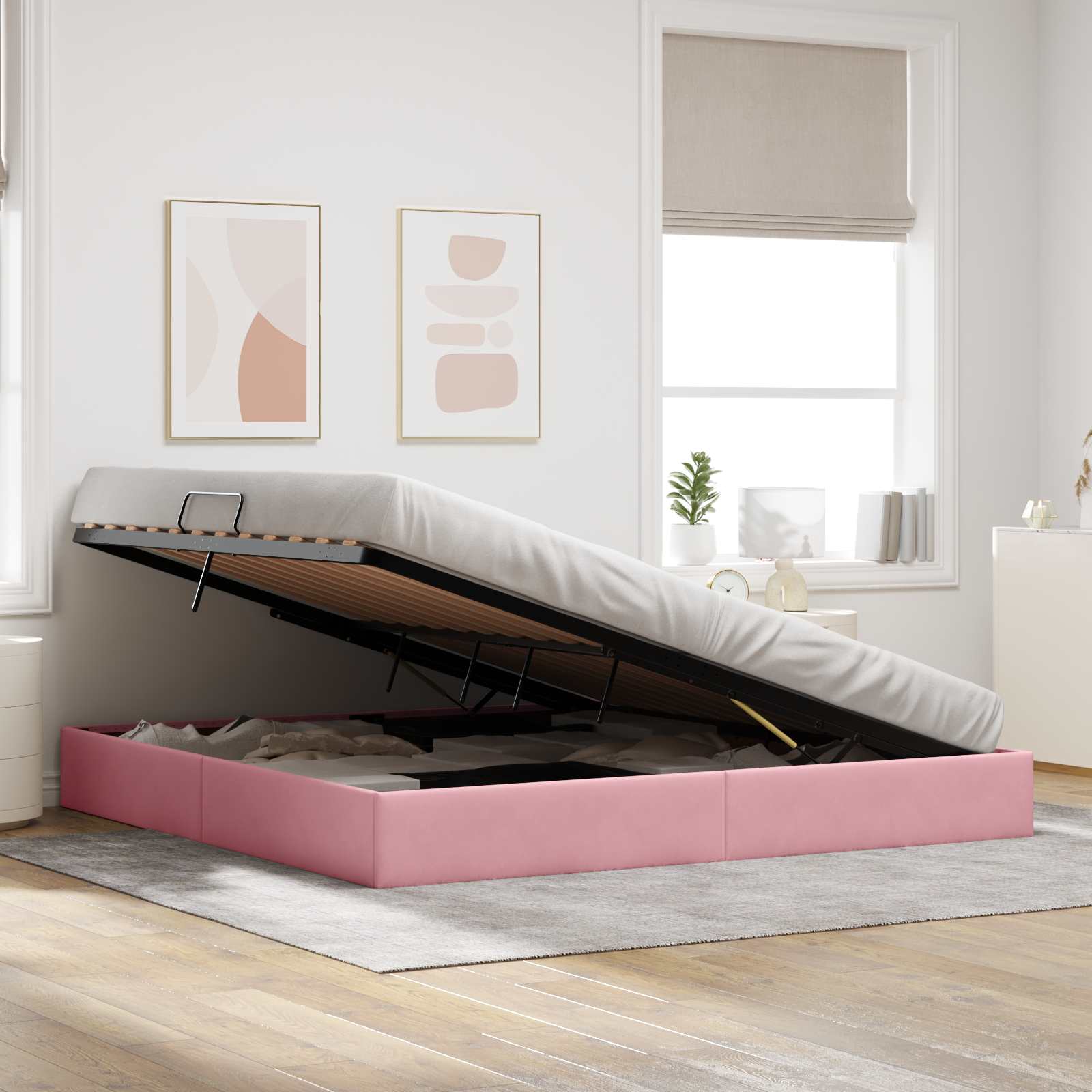 Cadre de lit ottoman avec stockage Rose 200 x 200 cm Velours - XIOS