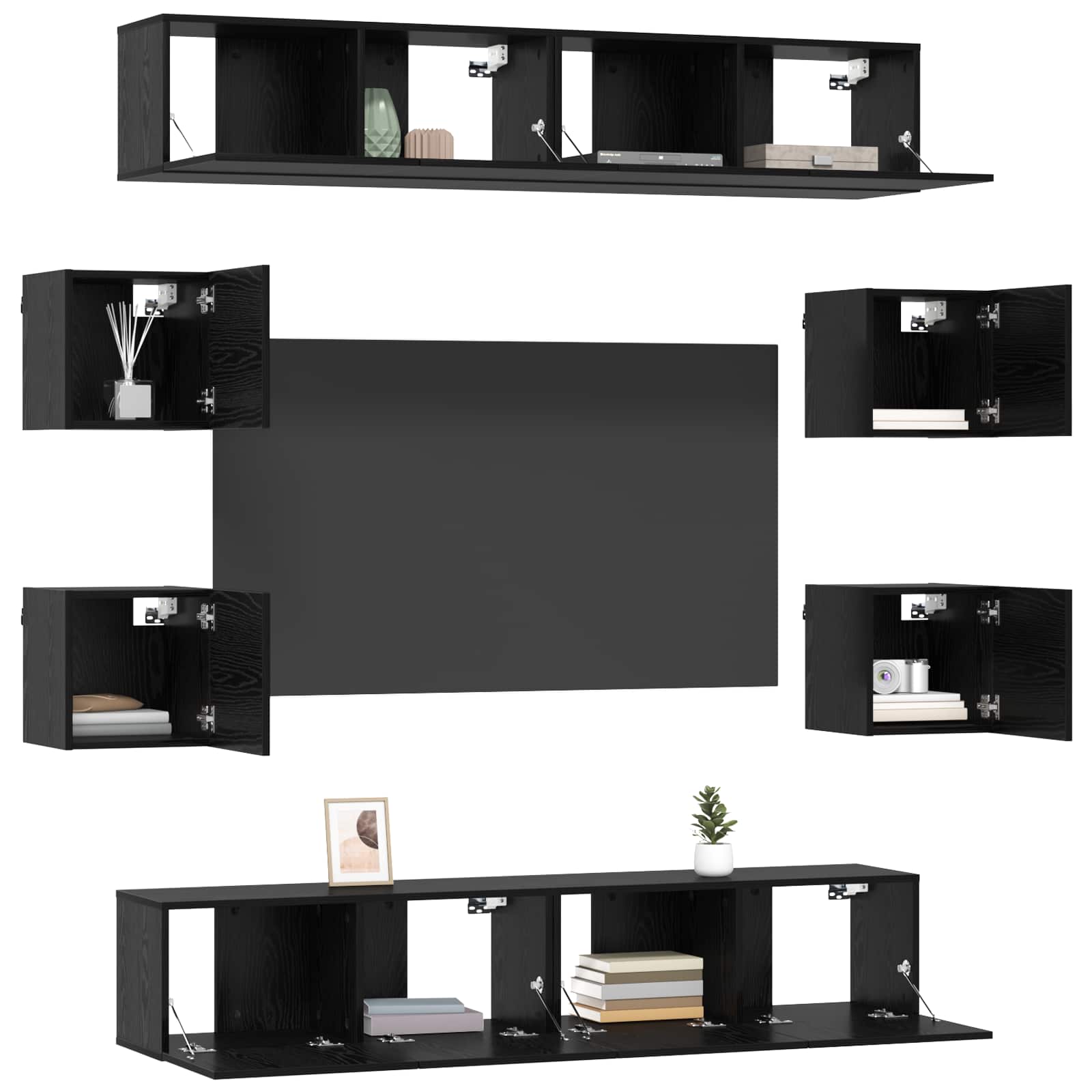 Ensemble meuble TV 8 pc Chêne noir Bois d'ingénierie