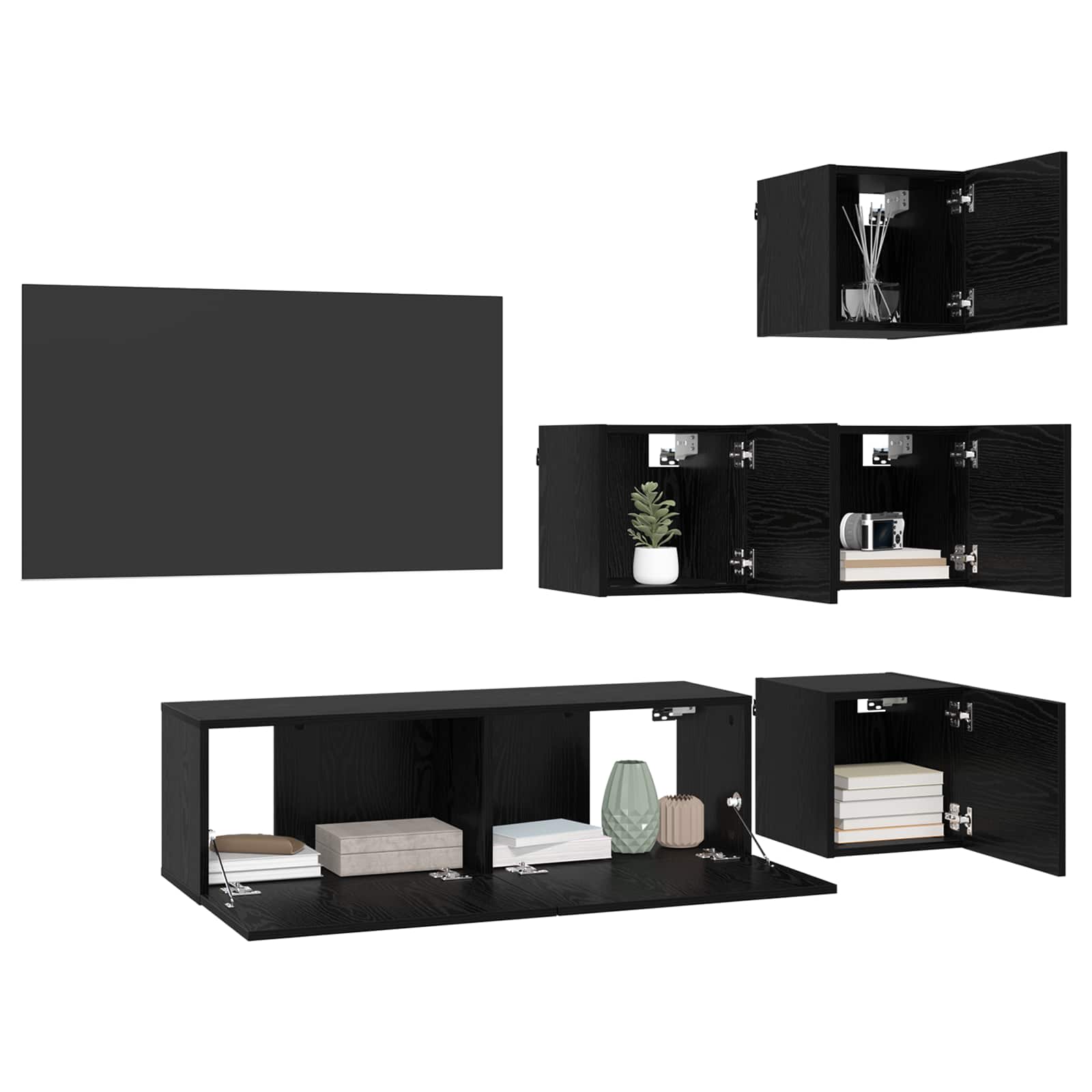 Ensemble meuble TV 5 pc Chêne noir Bois d'ingénierie