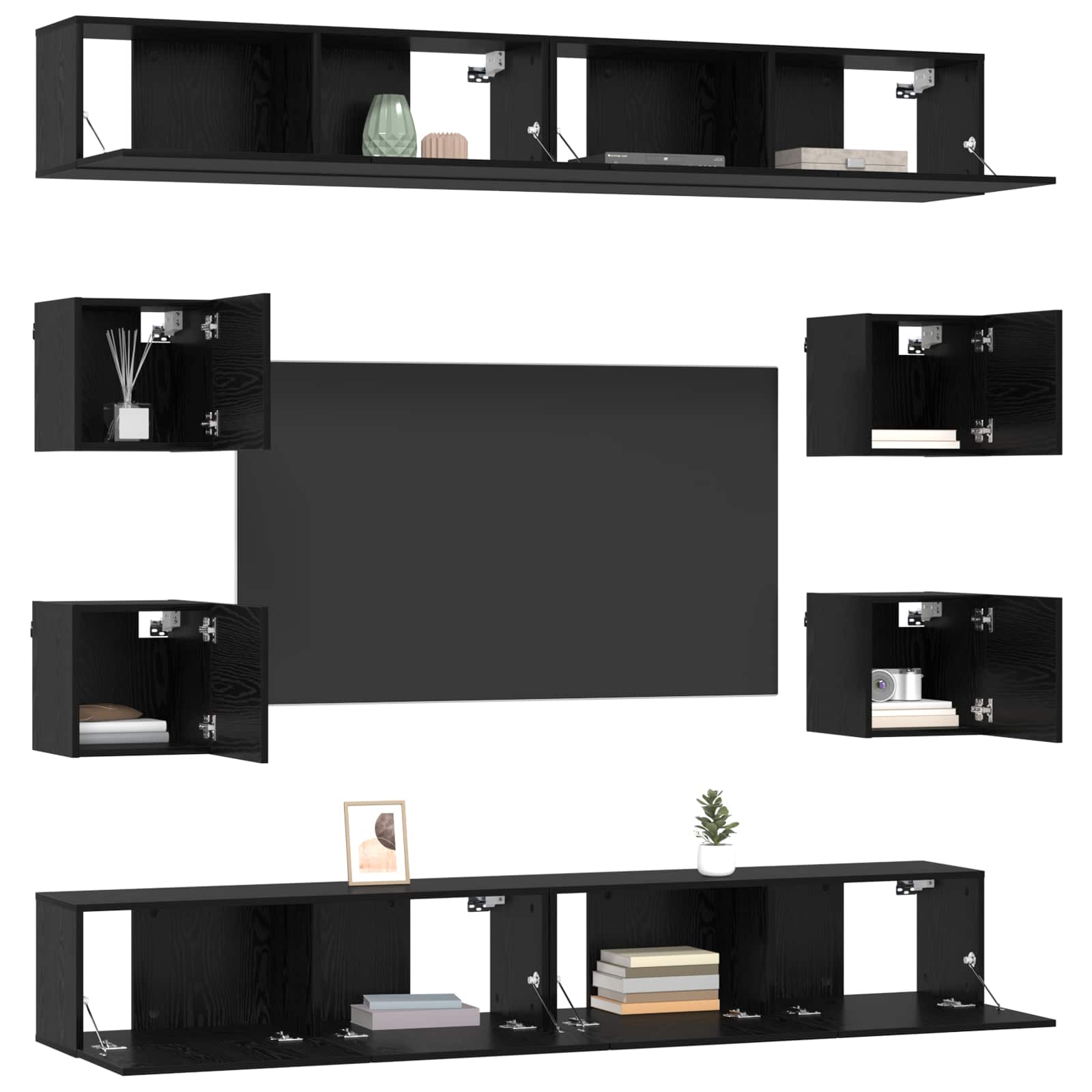 Ensemble meuble TV 8 pc Chêne noir Bois d'ingénierie