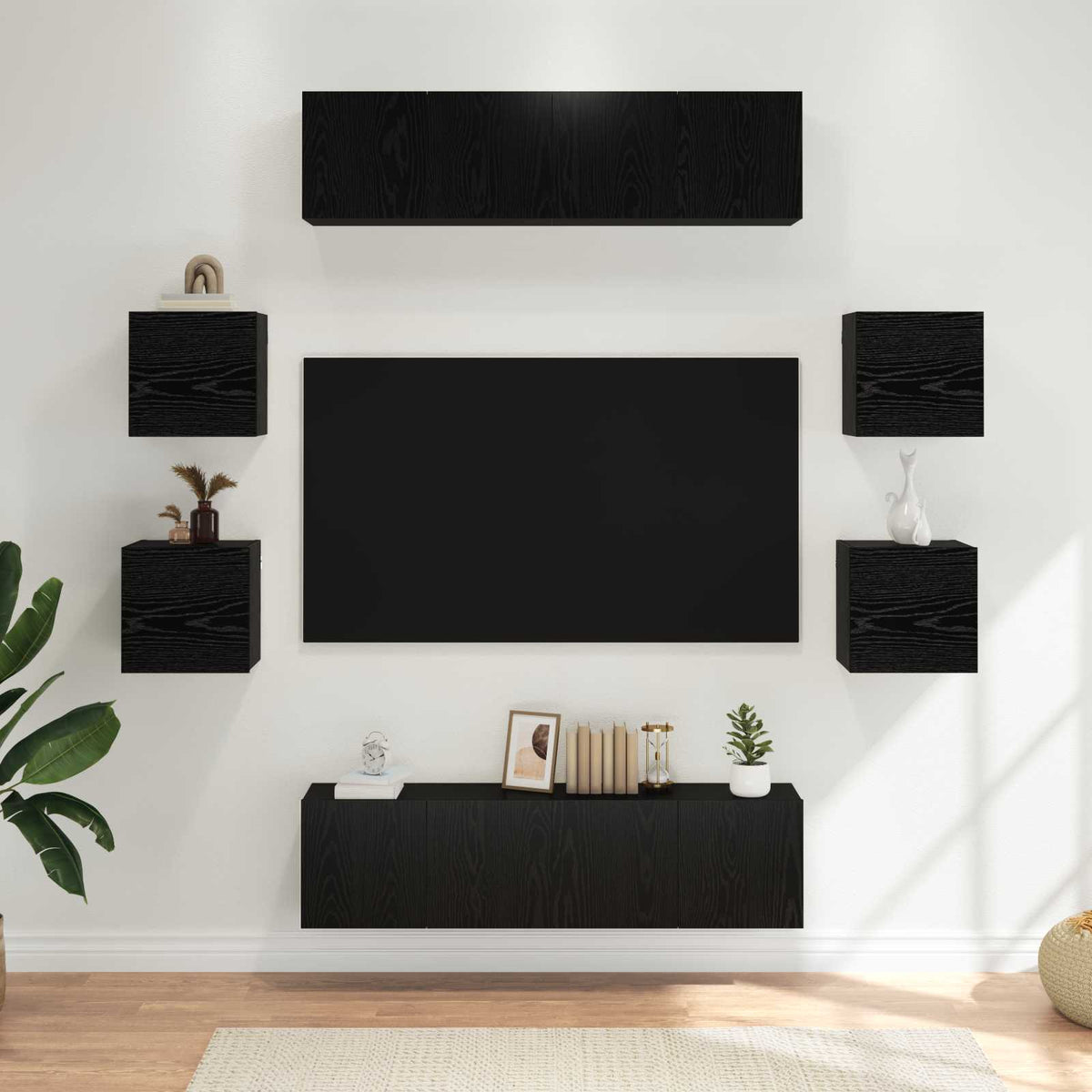 Ensemble meuble TV 8 pc Chêne noir Bois d'ingénierie