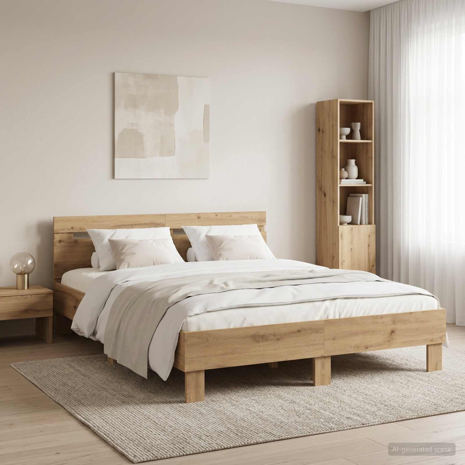 Cadre de lit Chêne artisanal 135 x 190 cm Bois d'ingénierie - XIOS