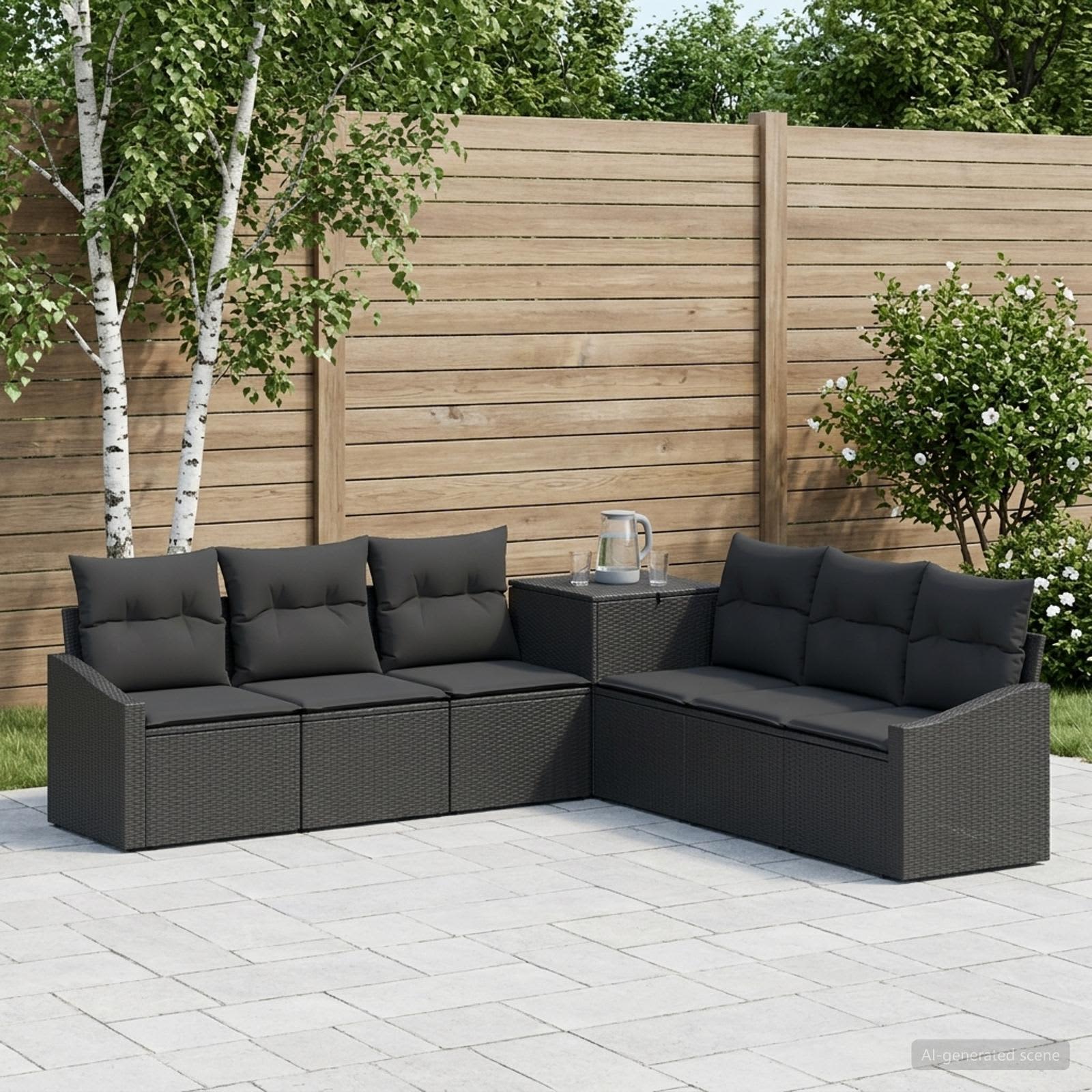 Ensemble de Canapés 7 pc Noir Rattan synthétique et acier