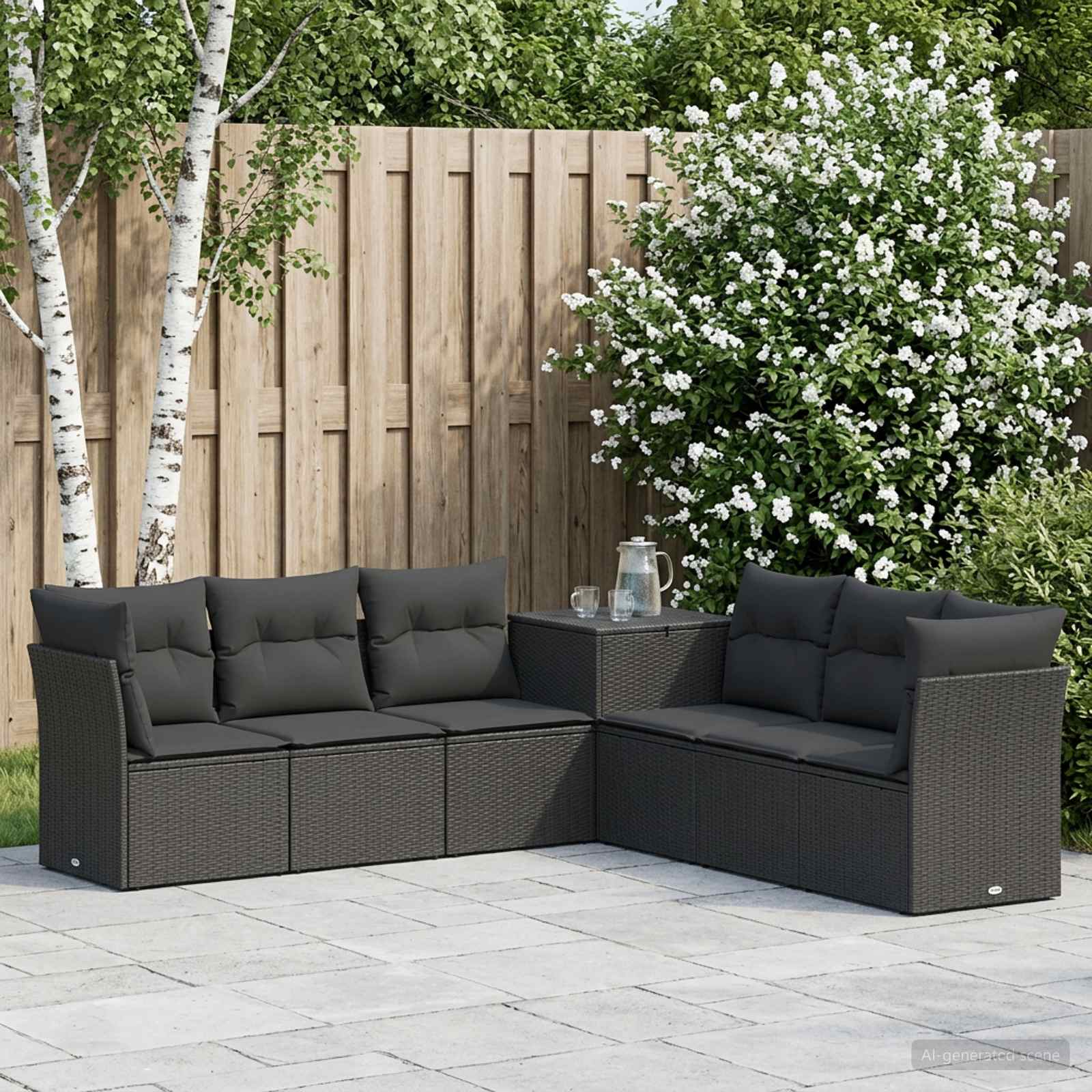 Ensemble de Canapés 7 pc Noir Rattan synthétique et acier