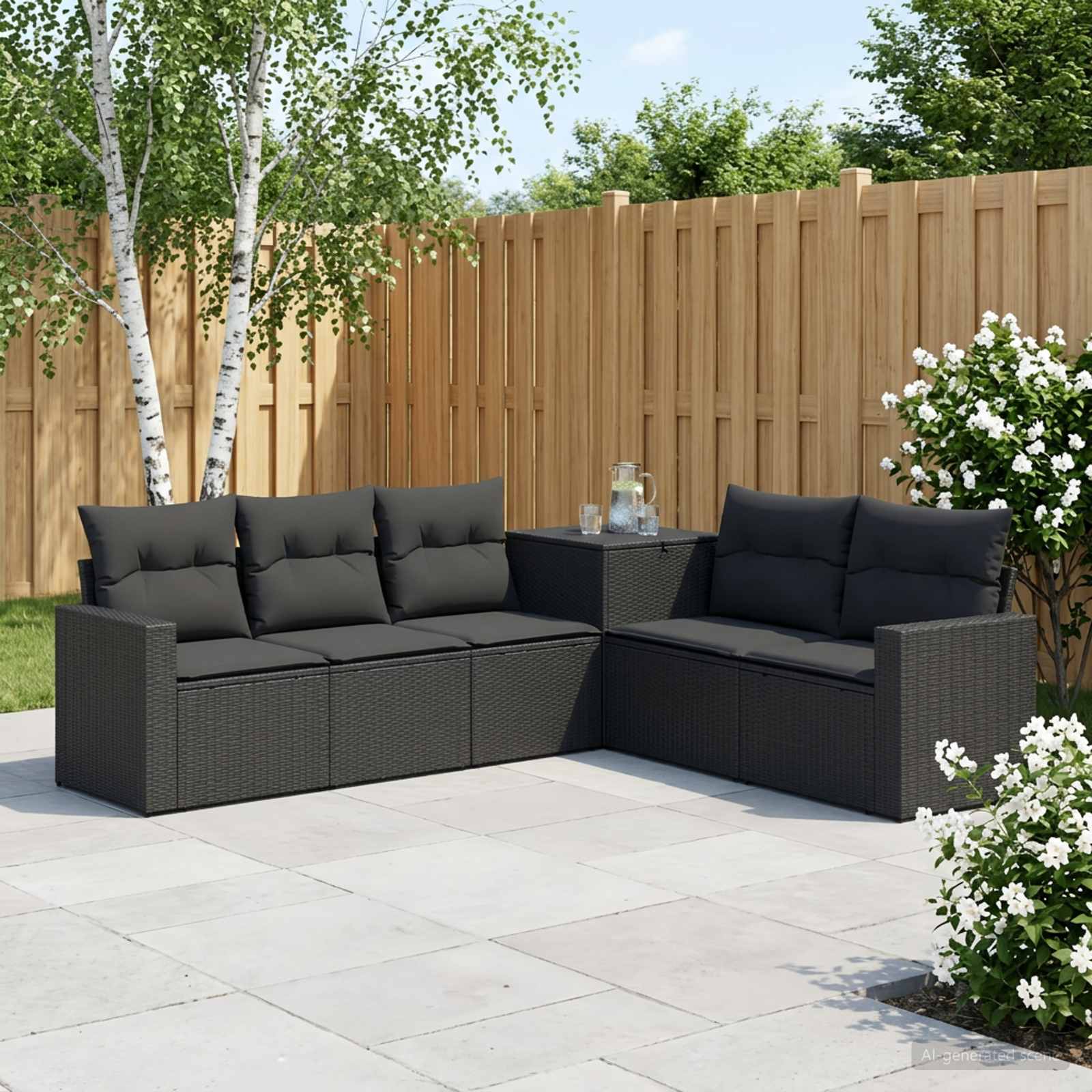 Ensemble de Canapés 7 pc Noir Rattan synthétique et acier