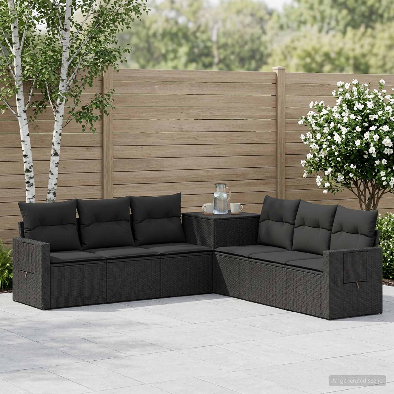 Ensemble de Canapés 7 pc Noir Rattan synthétique et acier