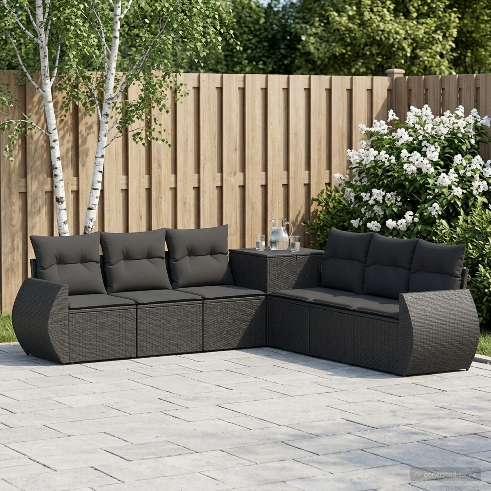 Ensemble de Canapés 7 pc Noir Rattan synthétique et acier