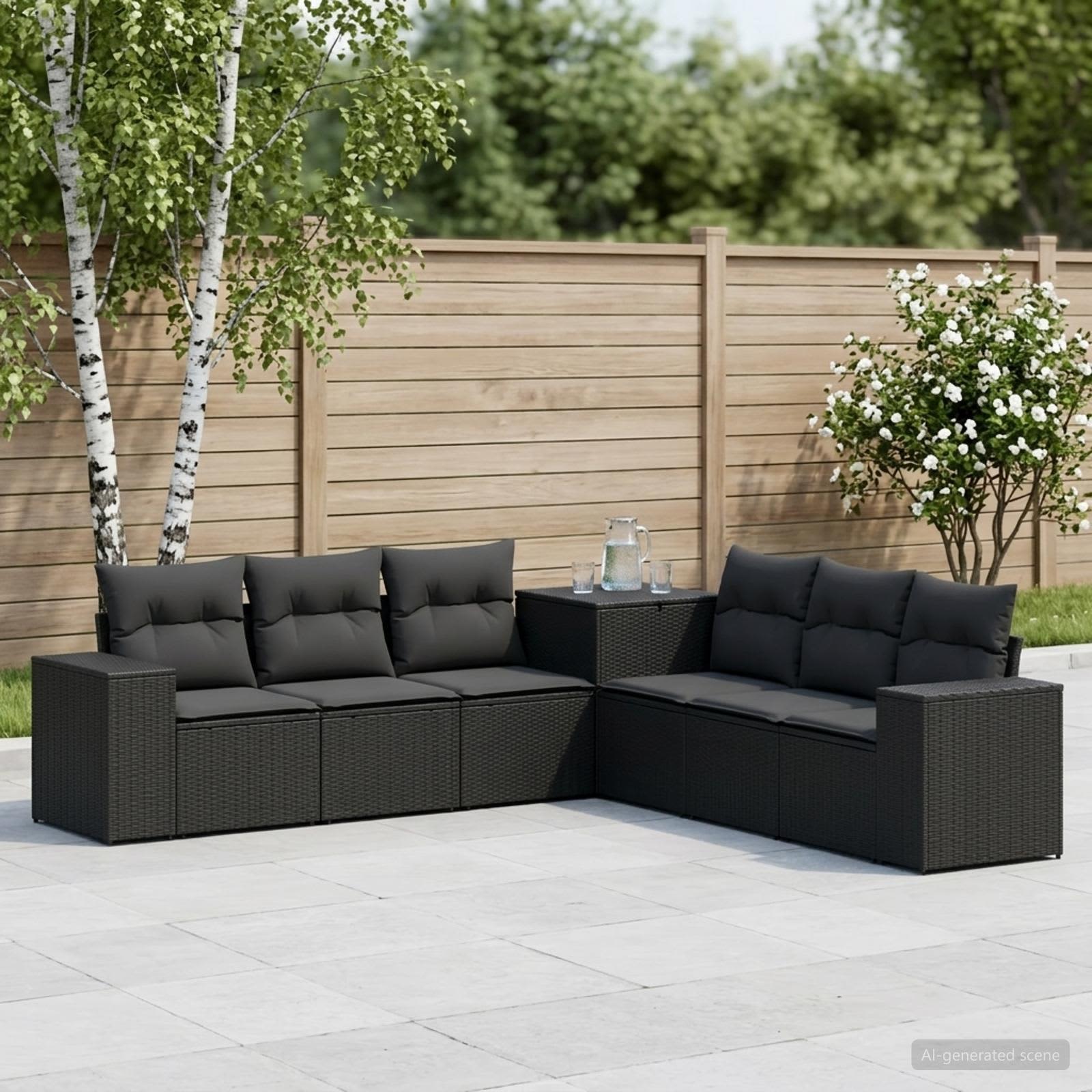 Ensemble de Canapés 7 pc Noir Rattan synthétique et acier