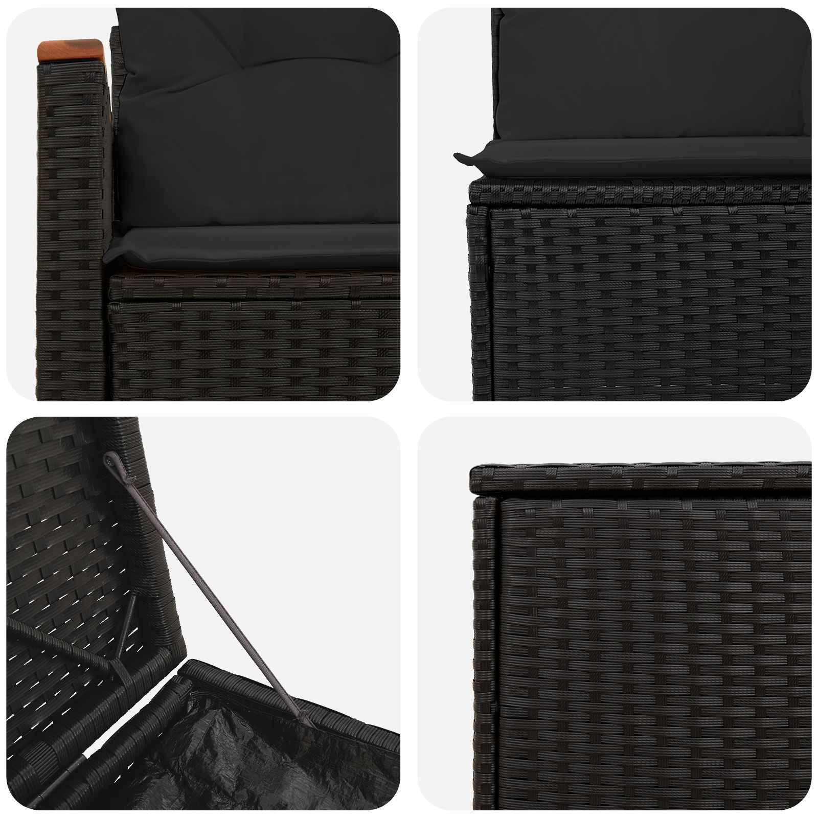 Ensemble de Canapés 7 pc Noir Rattan synthétique et acier