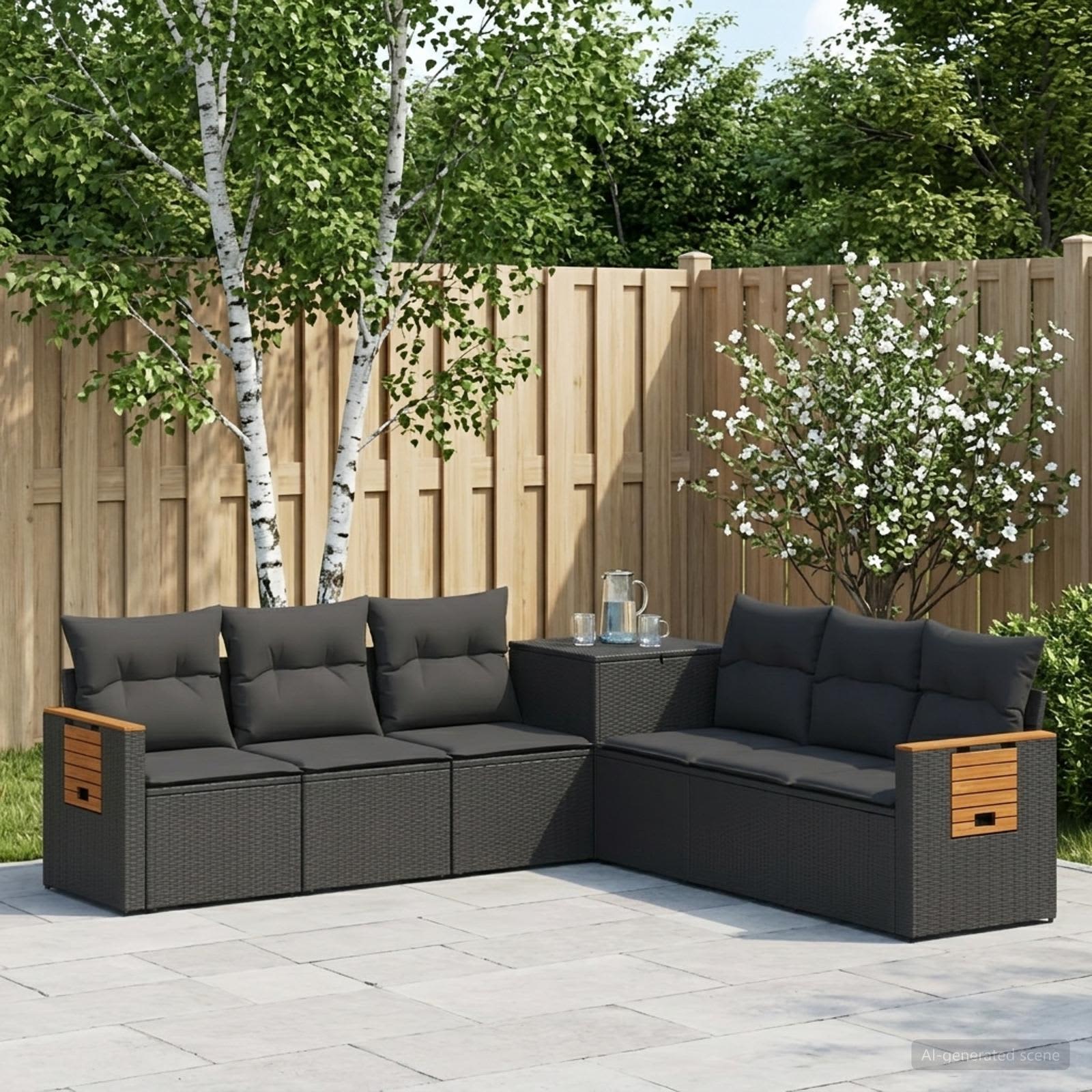 Ensemble de Canapés 7 pc Noir Rattan synthétique et acier