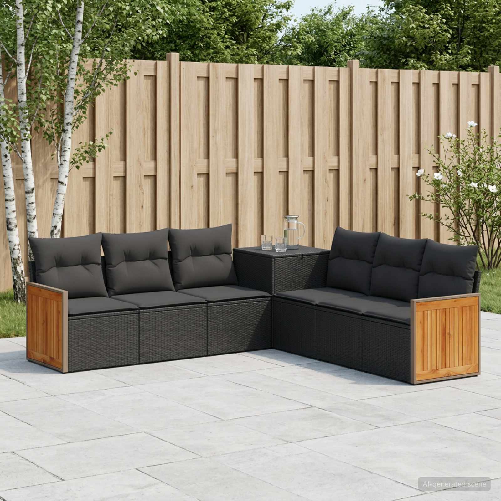 Ensemble de Canapés 7 pc Noir Rattan synthétique et acier