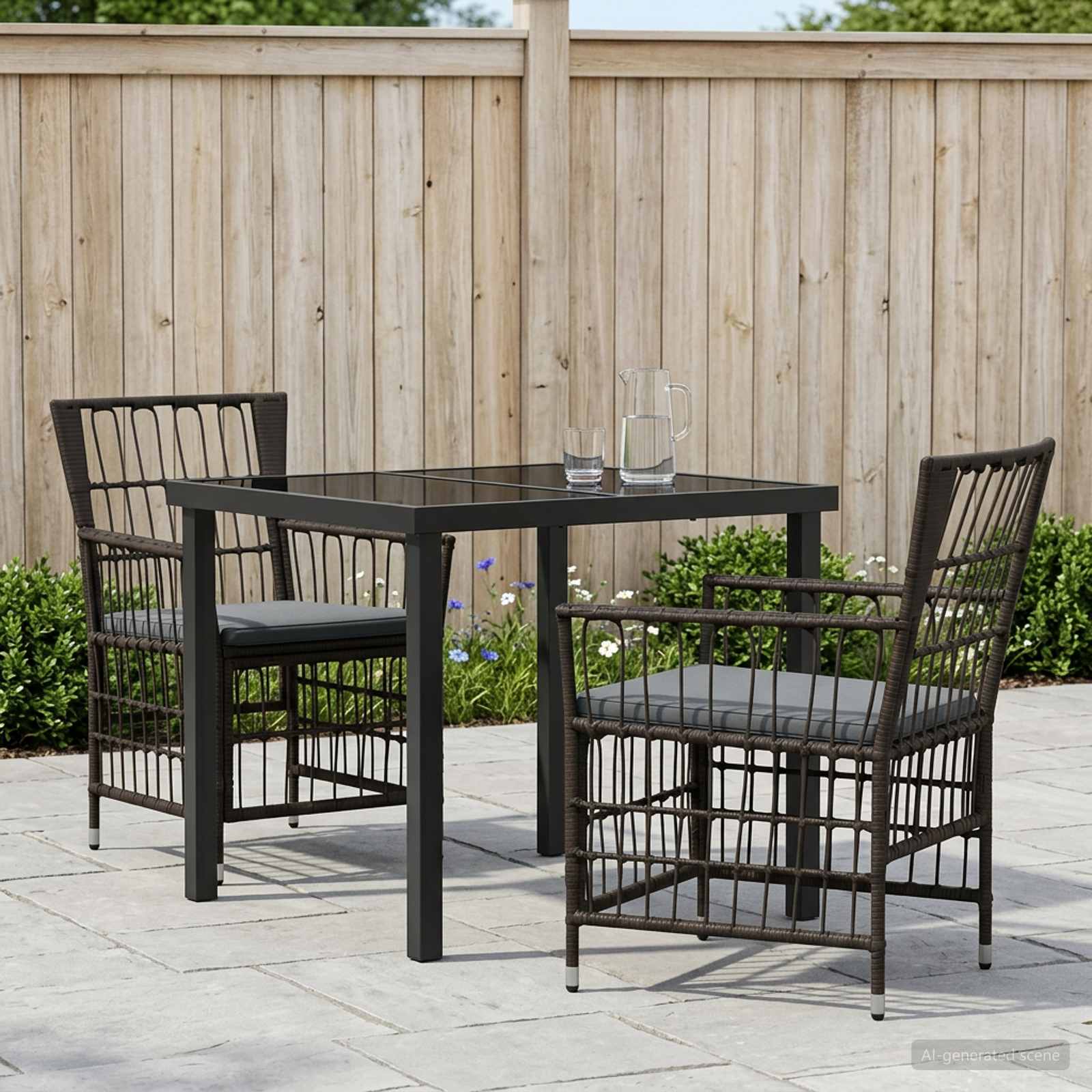 Ensemble de repas extérieur 3 pc Noir polyrotin
