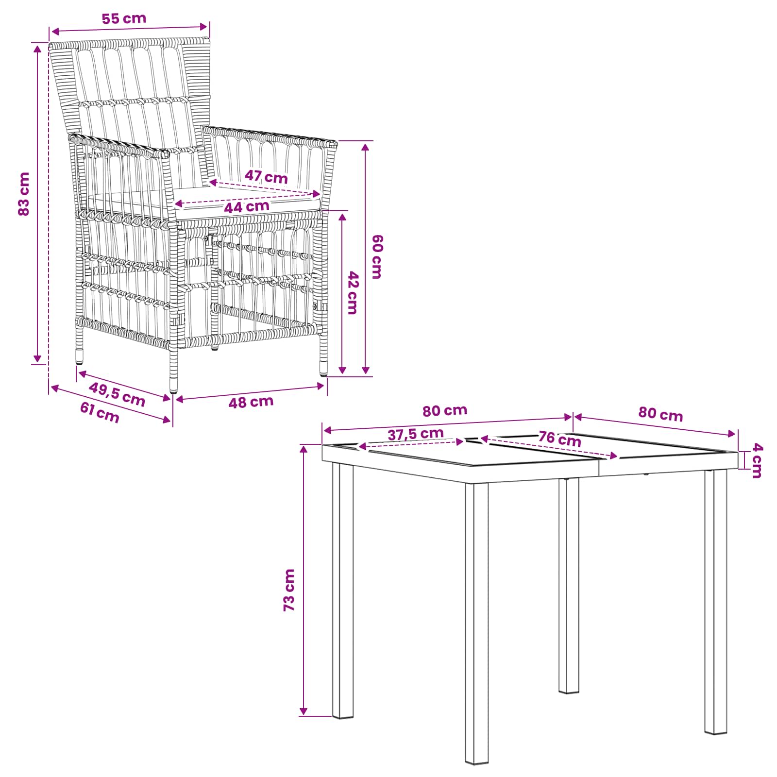 Ensemble de repas extérieur 3 pc Noir polyrotin