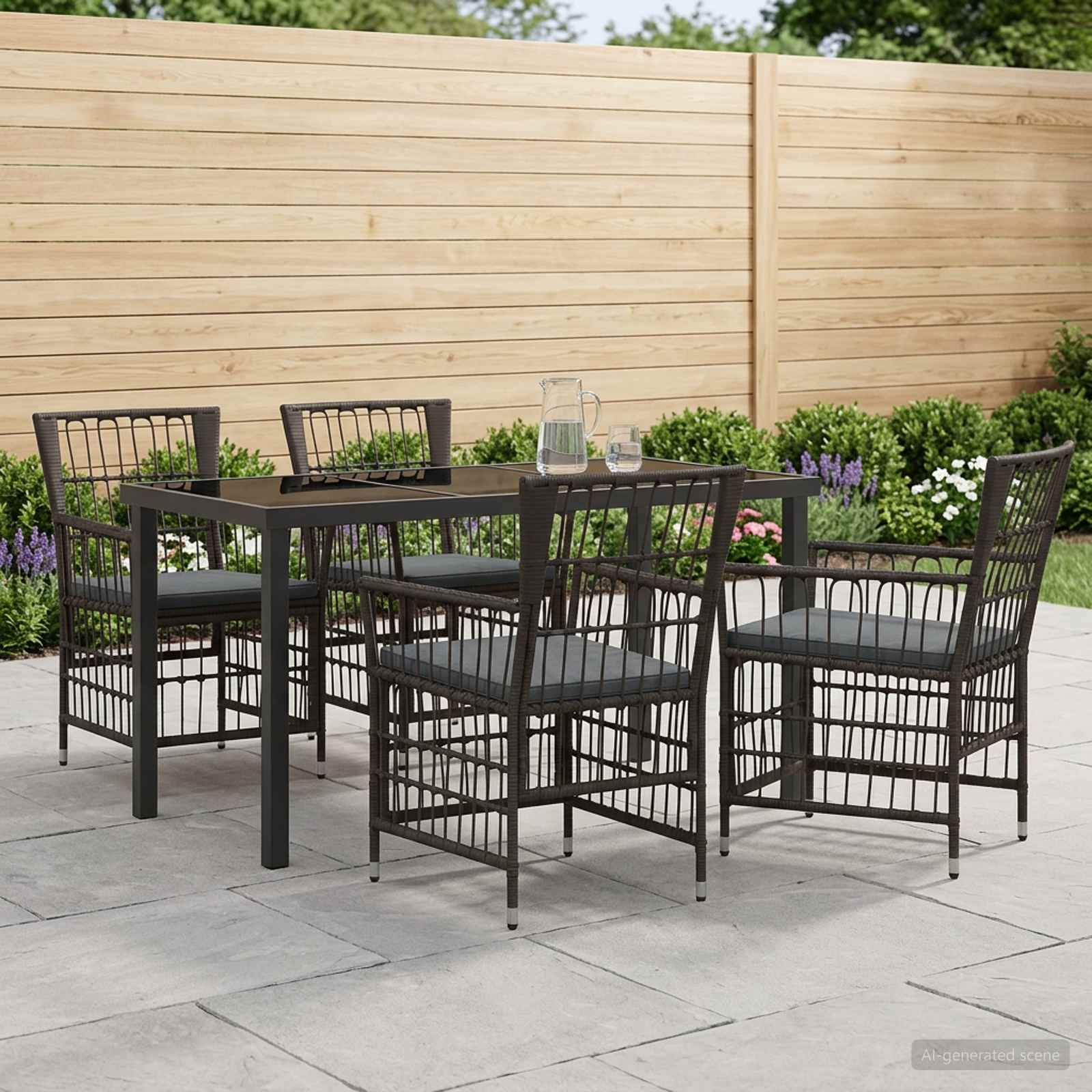 Ensemble de repas extérieur 5 pc Noir polyrotin