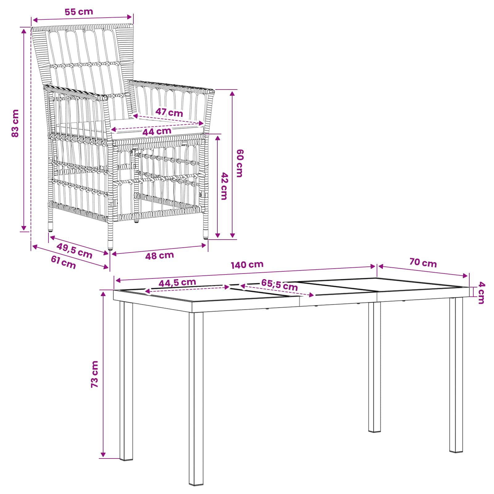 Ensemble de repas extérieur 5 pc Naturel polyrotin