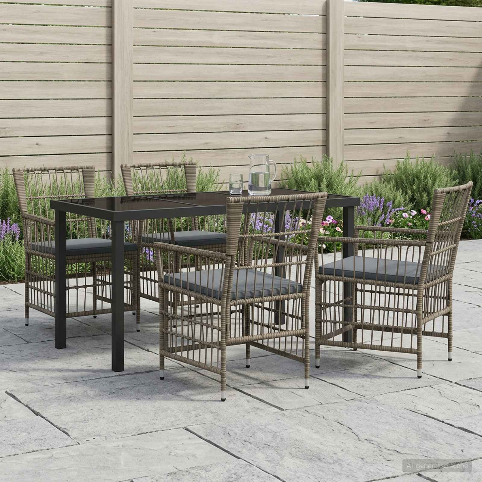 Ensemble de repas extérieur 5 pc Gris polyrotin