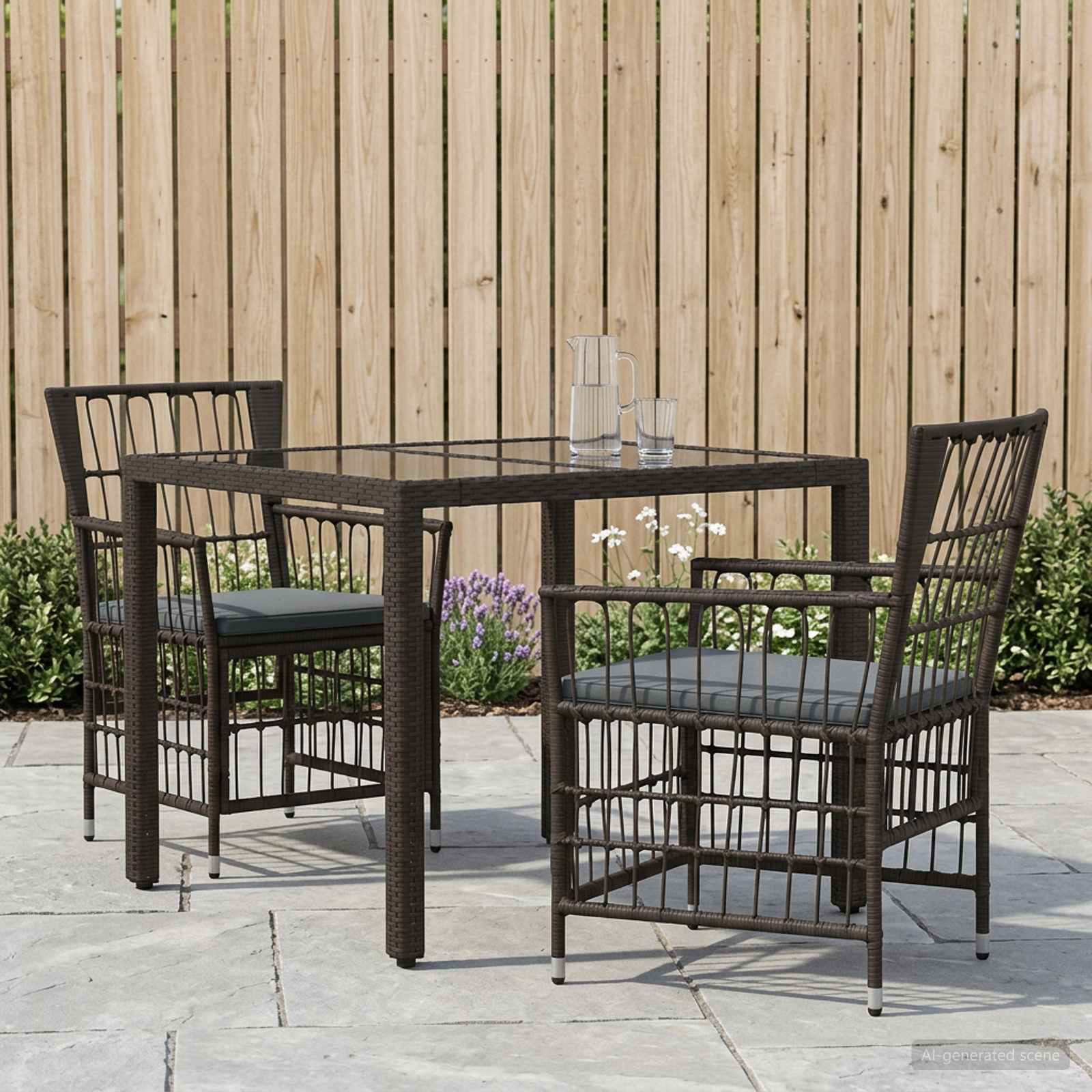Ensemble de repas extérieur 3 pc Noir polyrotin