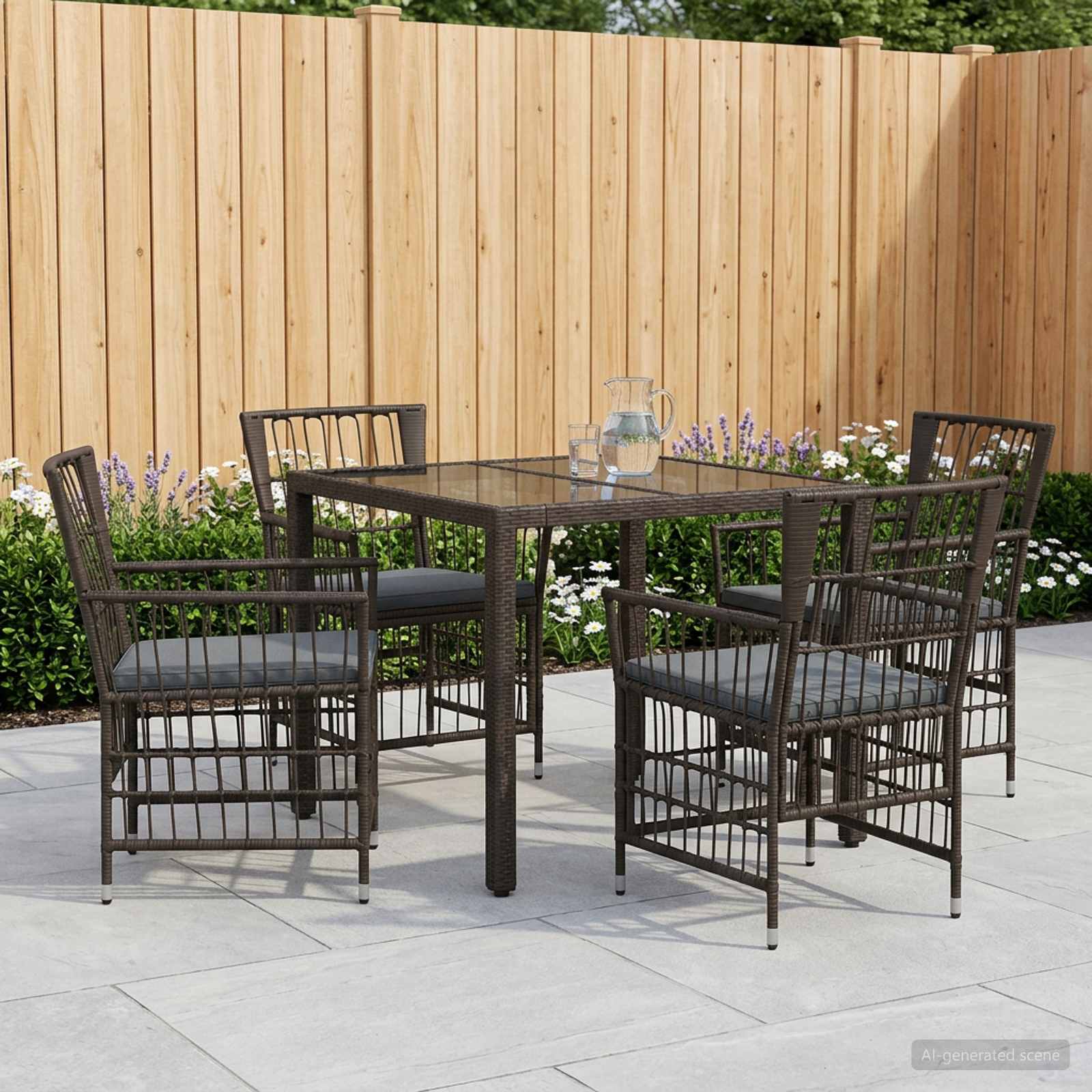 Ensemble de repas extérieur 5 pc Noir polyrotin