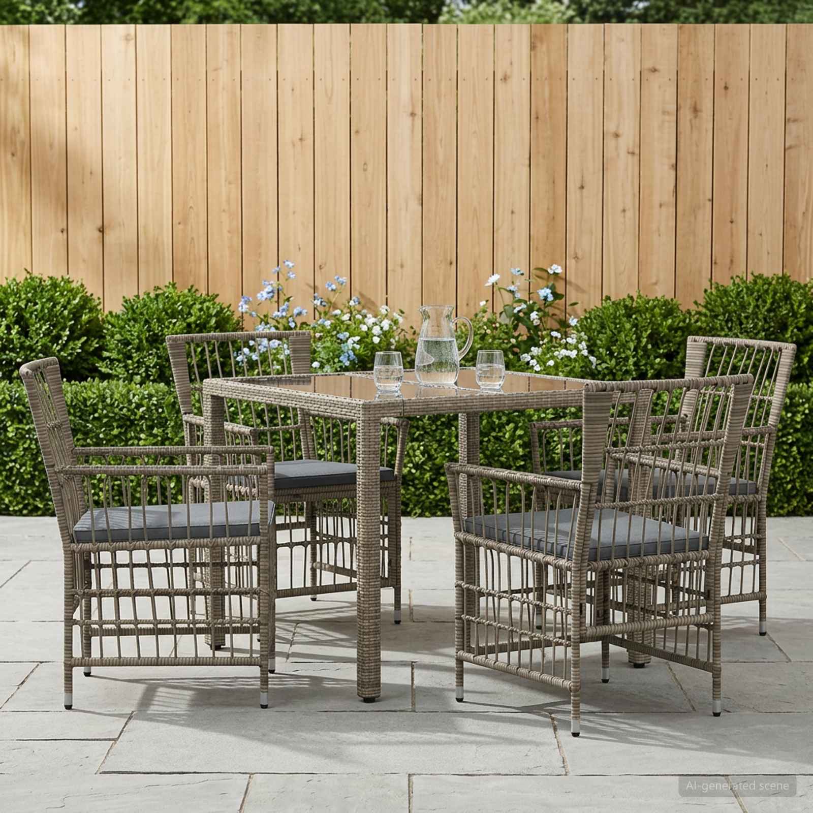 Ensemble de repas extérieur 5 pc Gris polyrotin