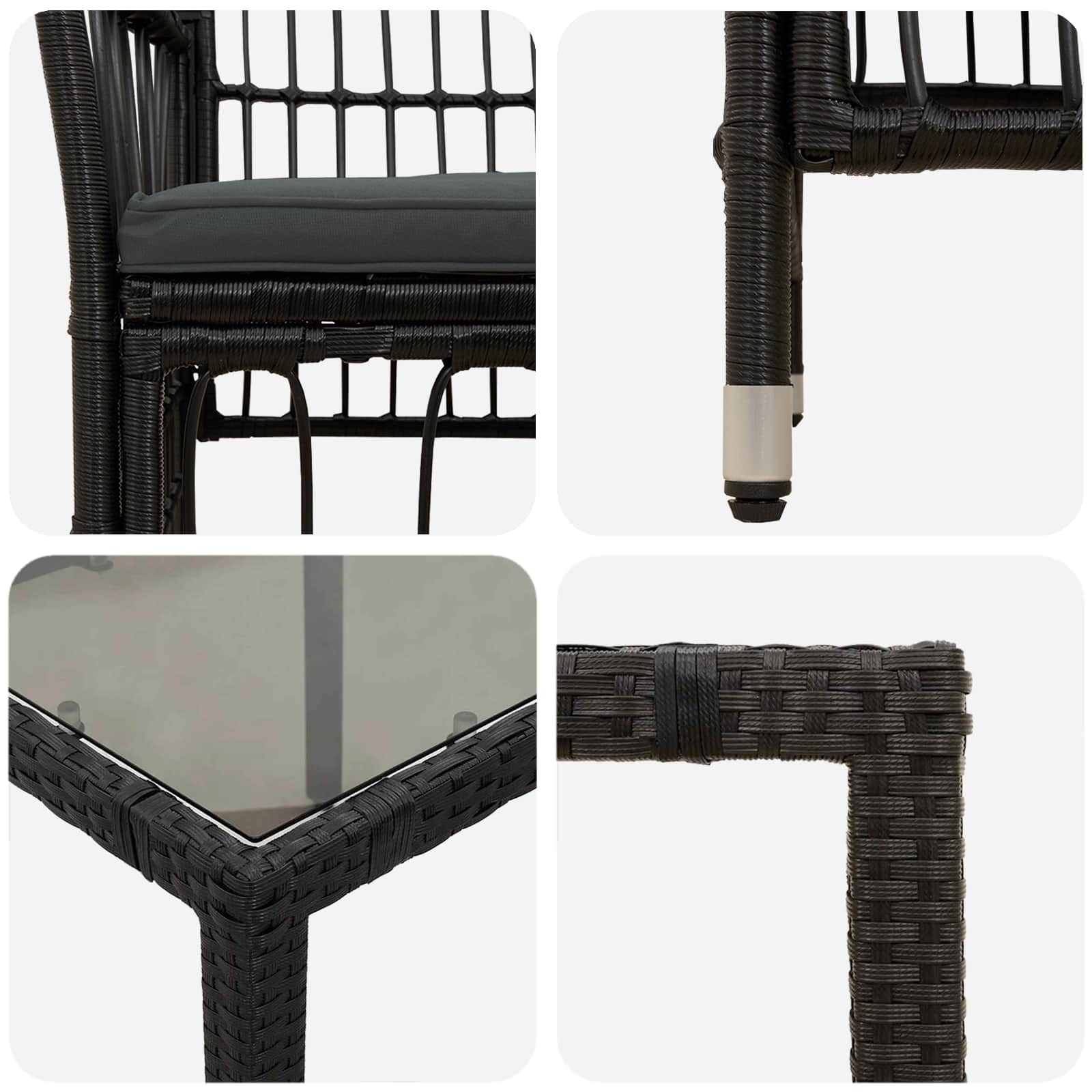 Ensemble de repas extérieur 5 pc Noir polyrotin