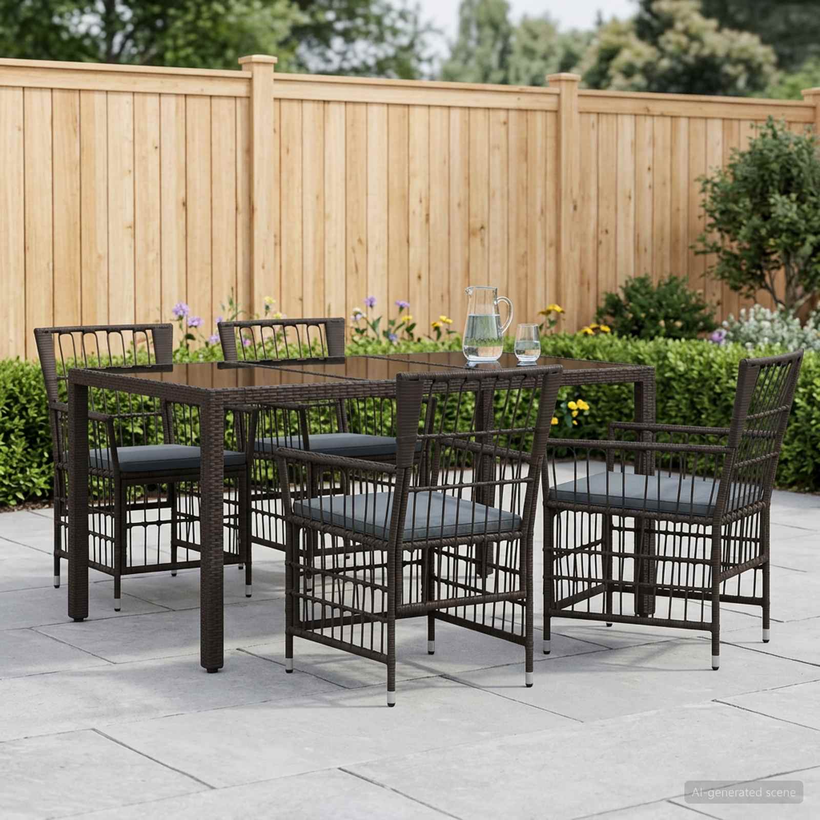 Ensemble de repas extérieur 5 pc Noir polyrotin