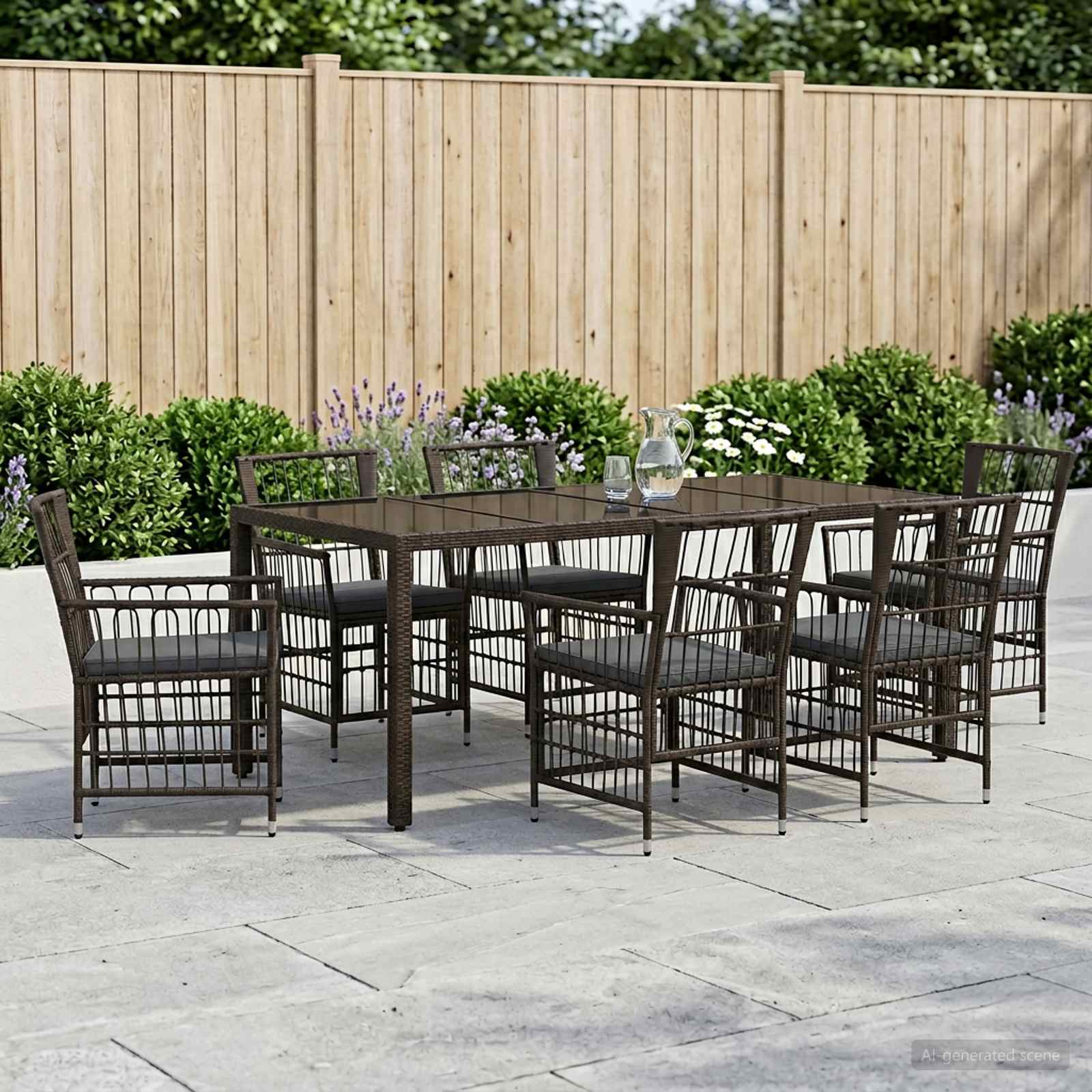 Ensemble de repas extérieur 7 pc Noir polyrotin