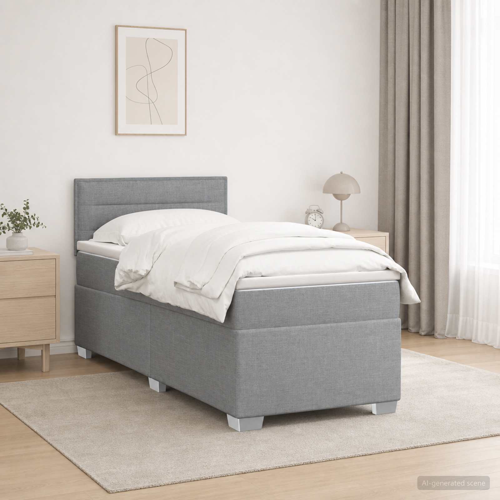 Lit boxspring avec matelas Gris clair 80 x 200 cm Tissu