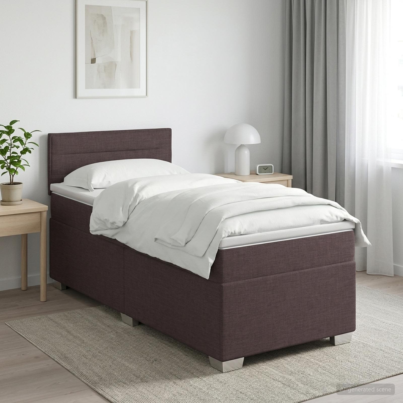 Lit boxspring avec matelas Marron foncé 90 x 190 cm Tissu