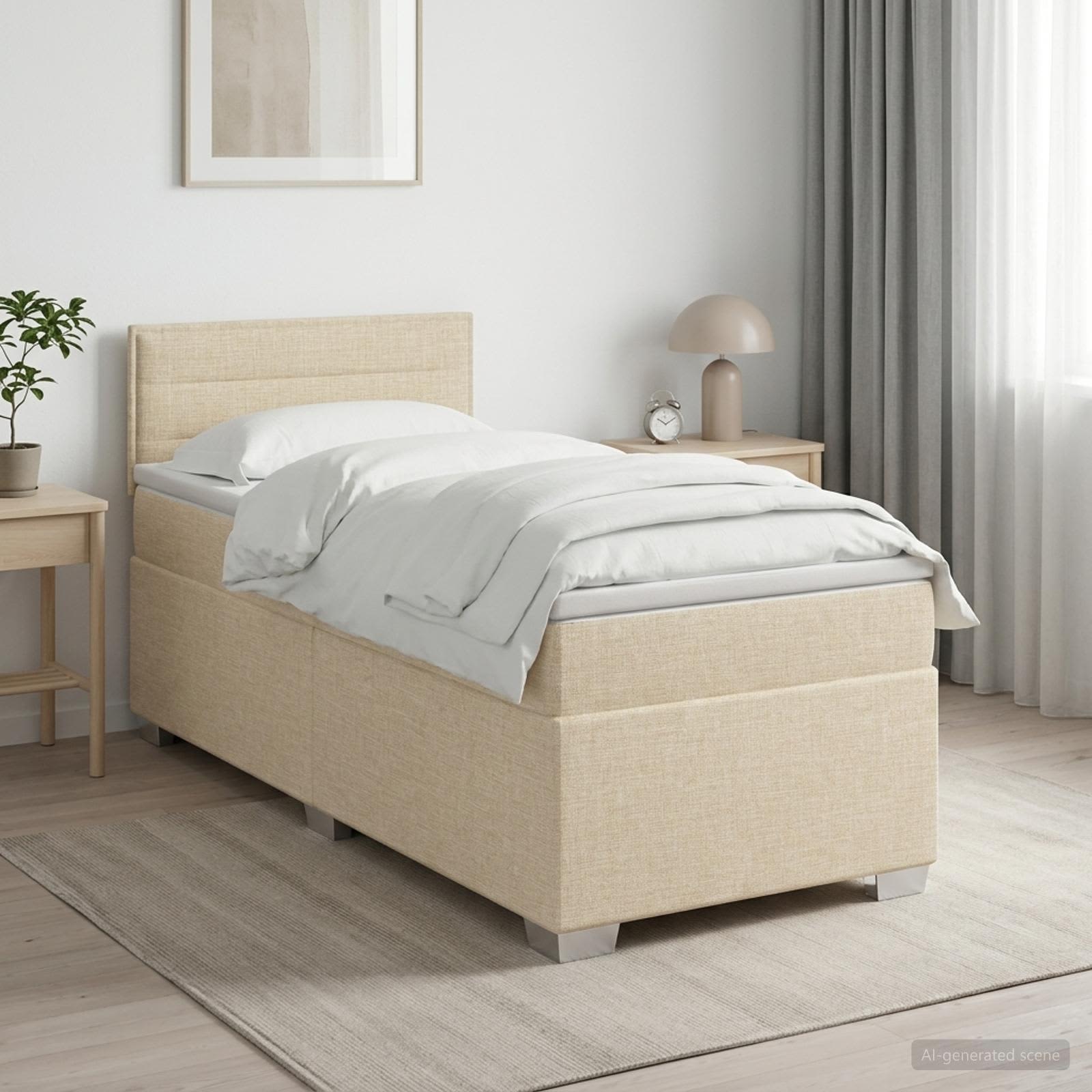 Lit boxspring avec matelas Crème 80 x 200 cm Tissu