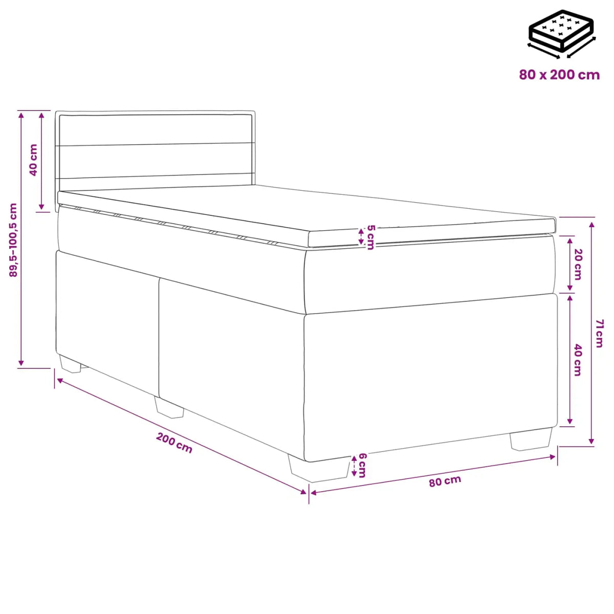 Lit boxspring avec matelas Crème 80 x 200 cm Tissu - XIOS