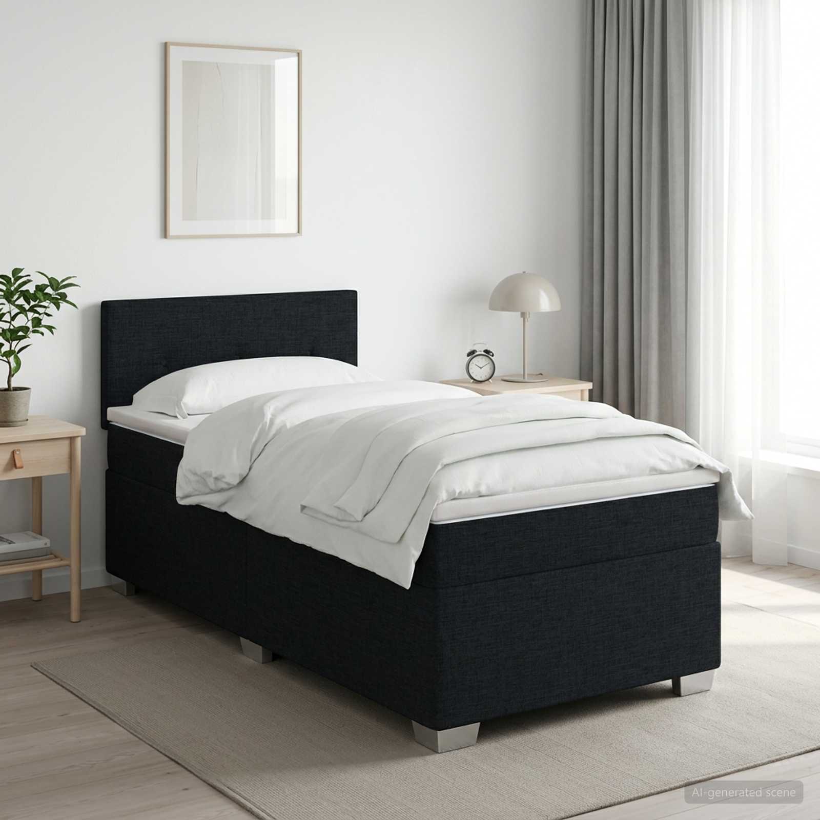 Lit boxspring avec matelas Noir 90 x 200 cm Tissu