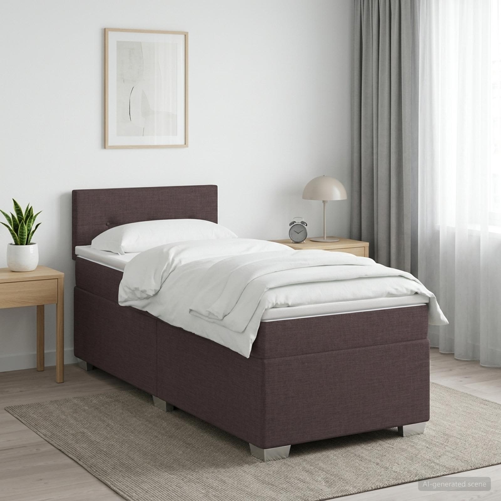 Lit boxspring avec matelas Marron foncé 80 x 200 cm Tissu