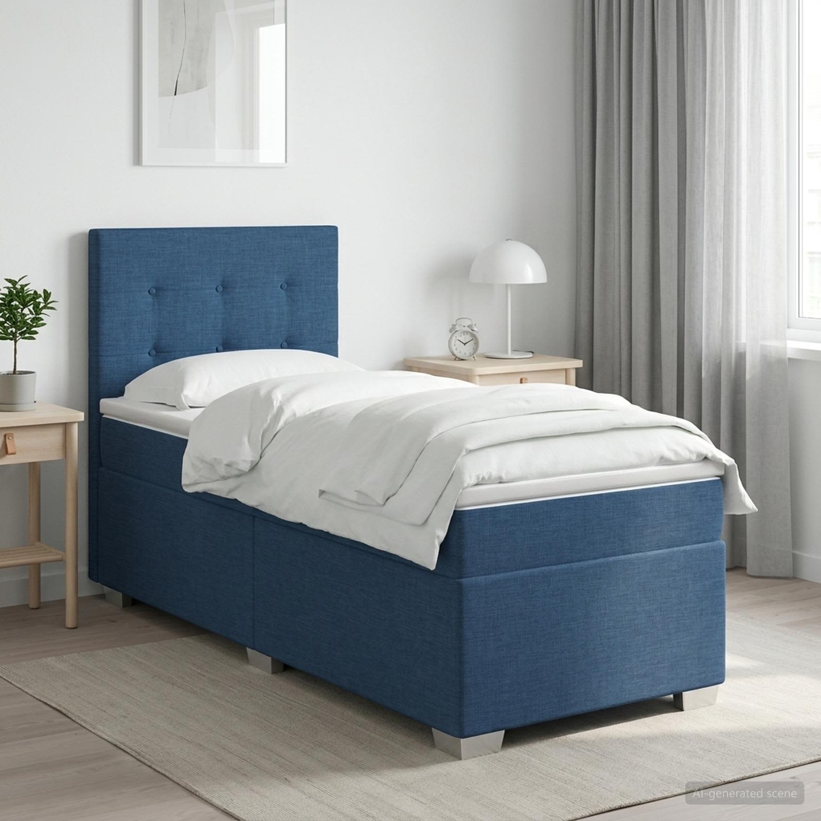 Lit boxspring avec matelas Bleu 80 x 200 cm Tissu - XIOS